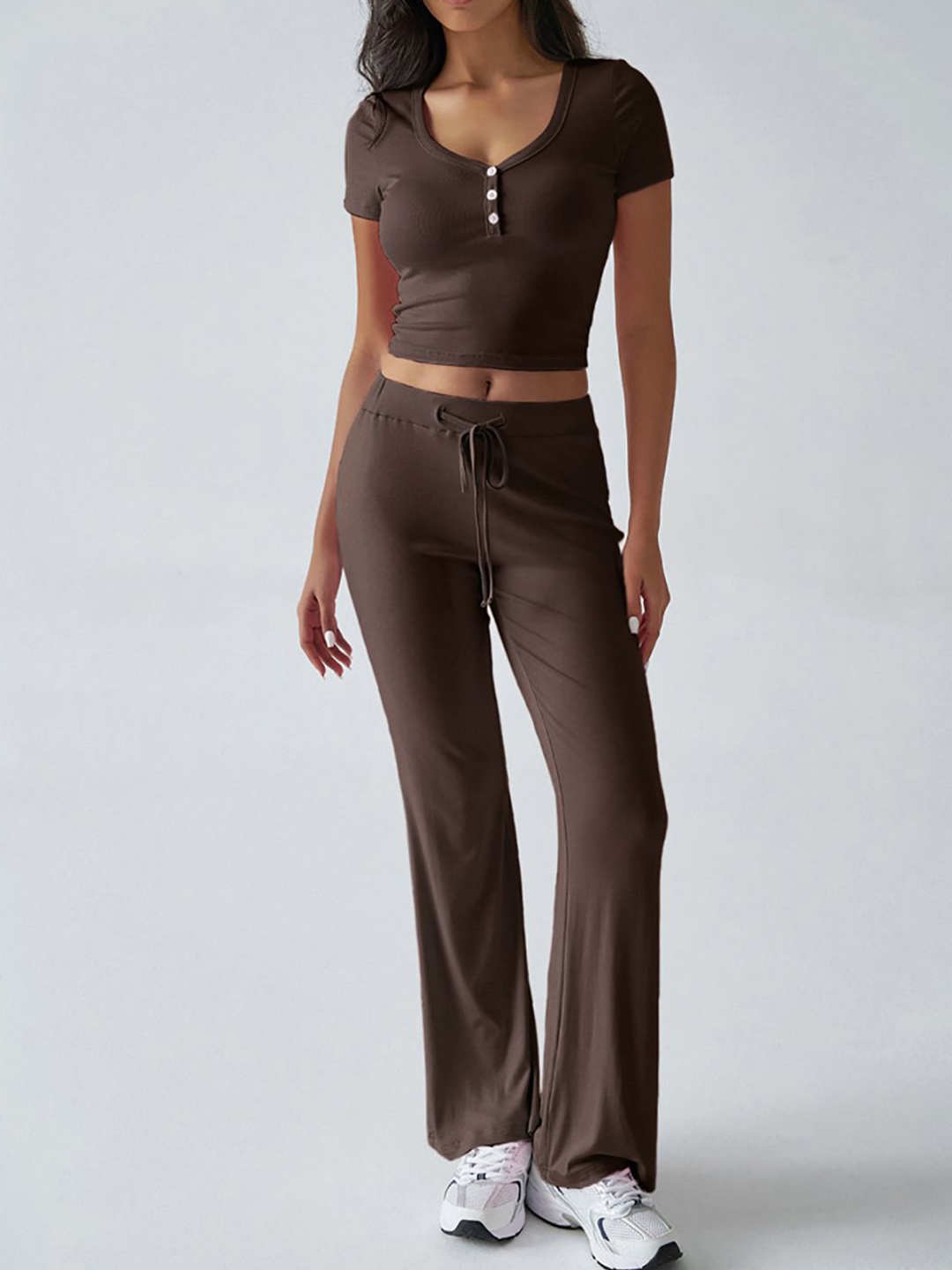 

StyleCast x Revolte Short Sleeves Tops And Trousers, Brown