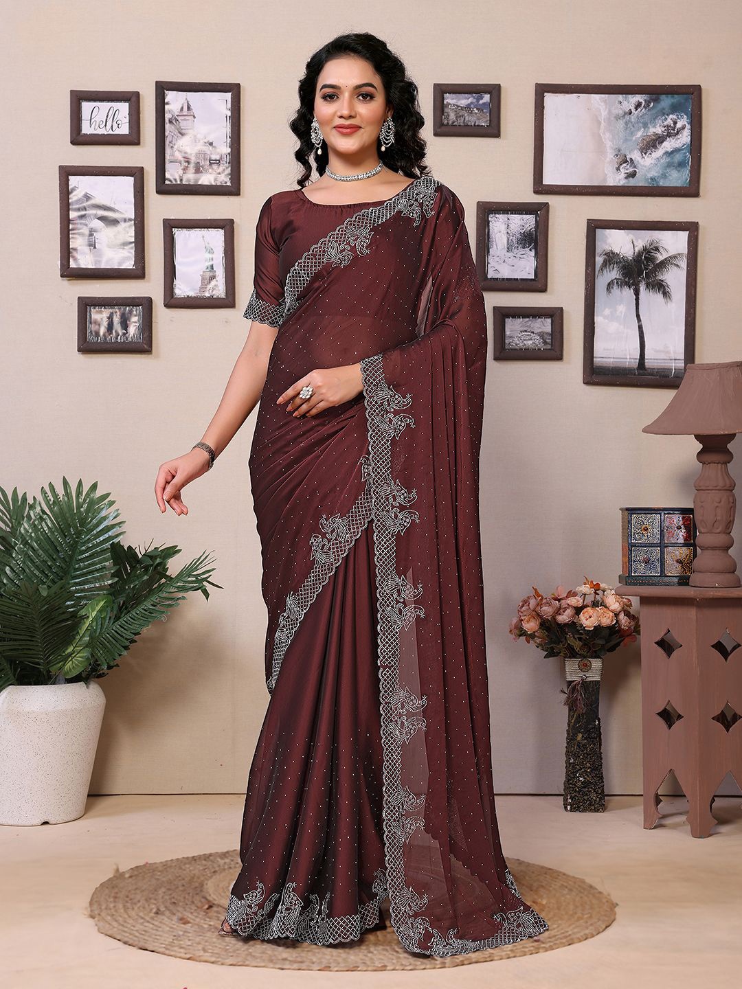 

Panzora Embellished Beads and Stones Designer Saree, Brown