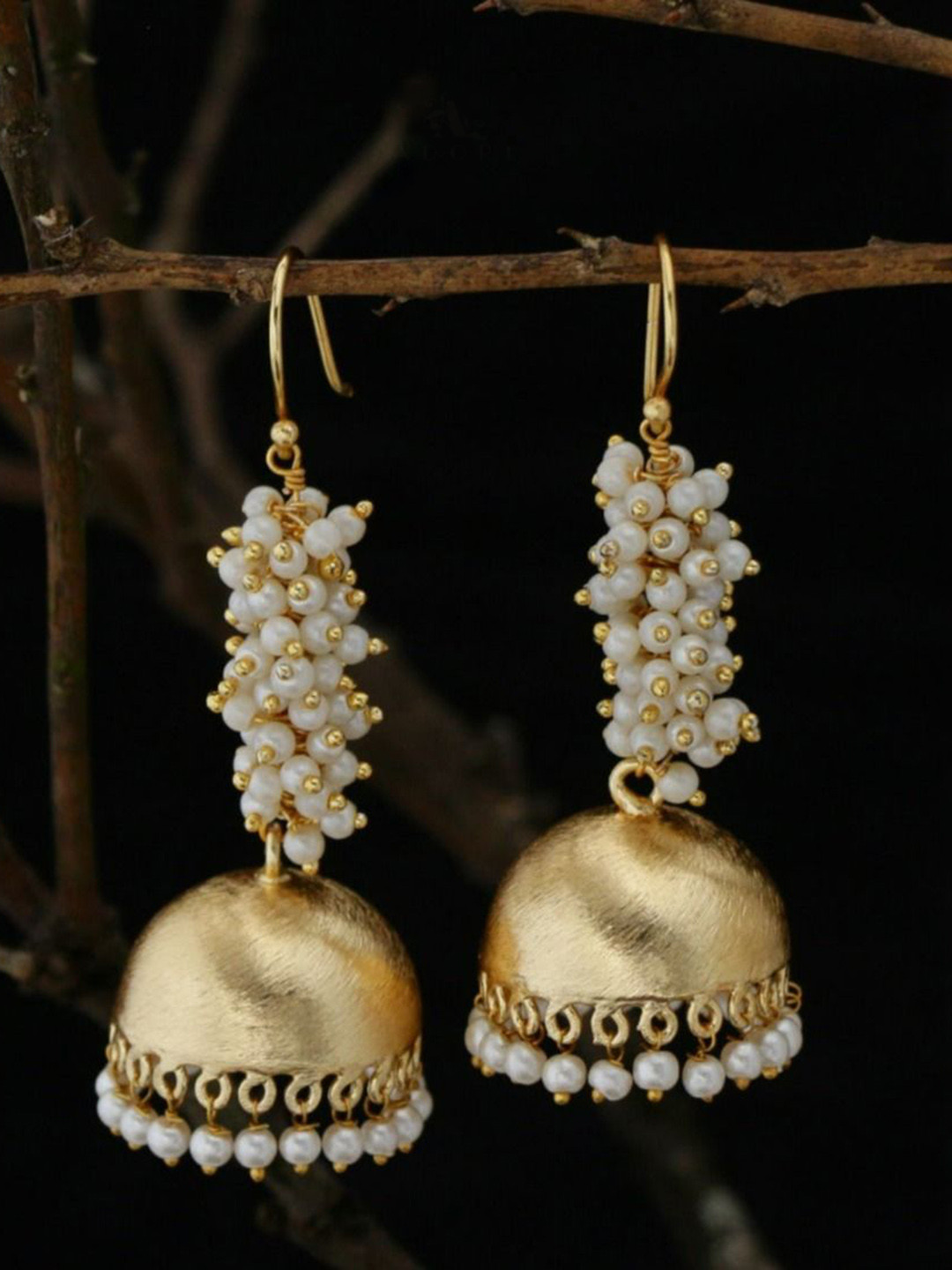 

Adore By Priyanka Gold-Plated Pearls Beaded Dome Shaped Jhumkas