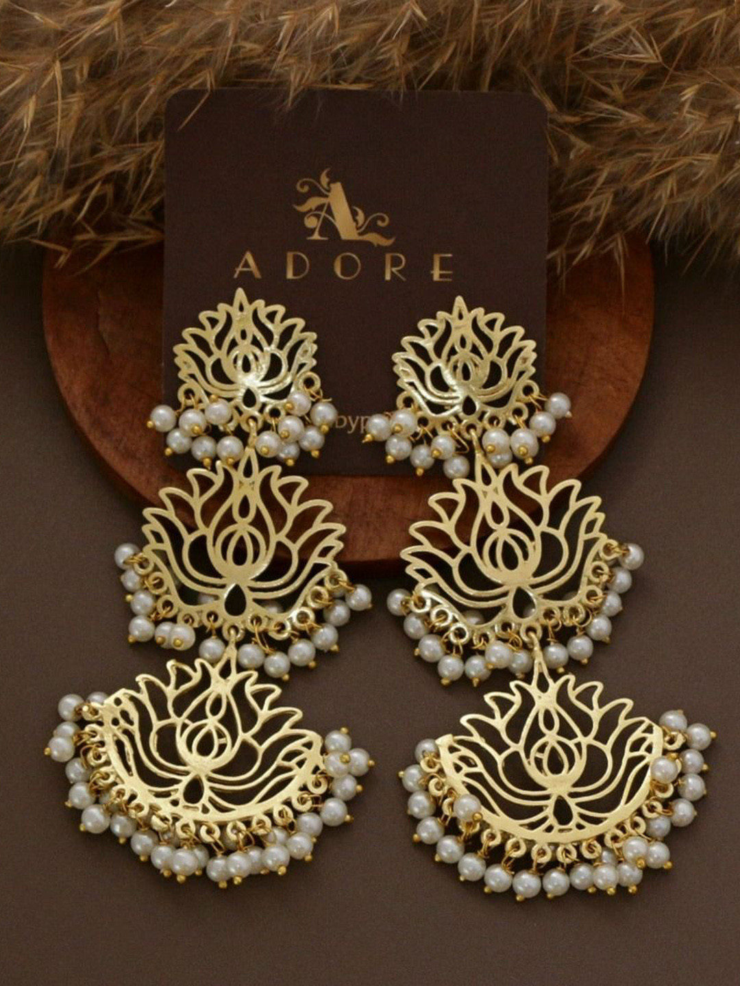 

Adore By Priyanka Gold-Plated Pearls Beaded Contemporary Drop Earrings