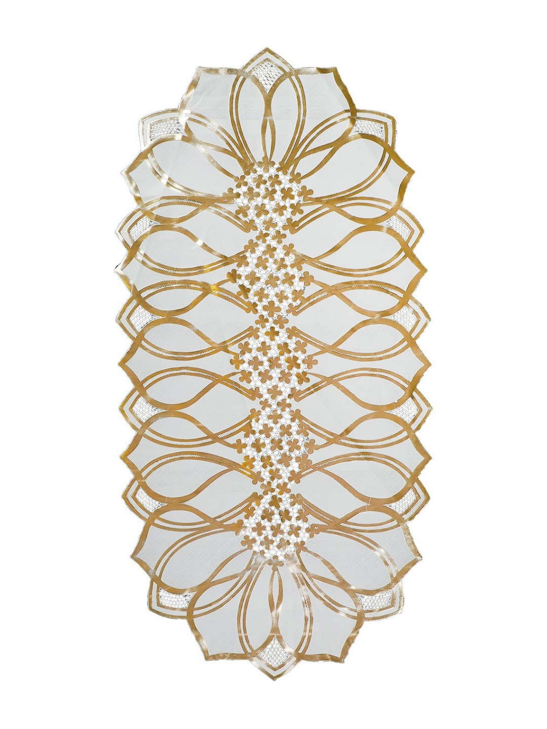 

Dakshya Industries Gold Toned & White Lotus Printed Table Runner