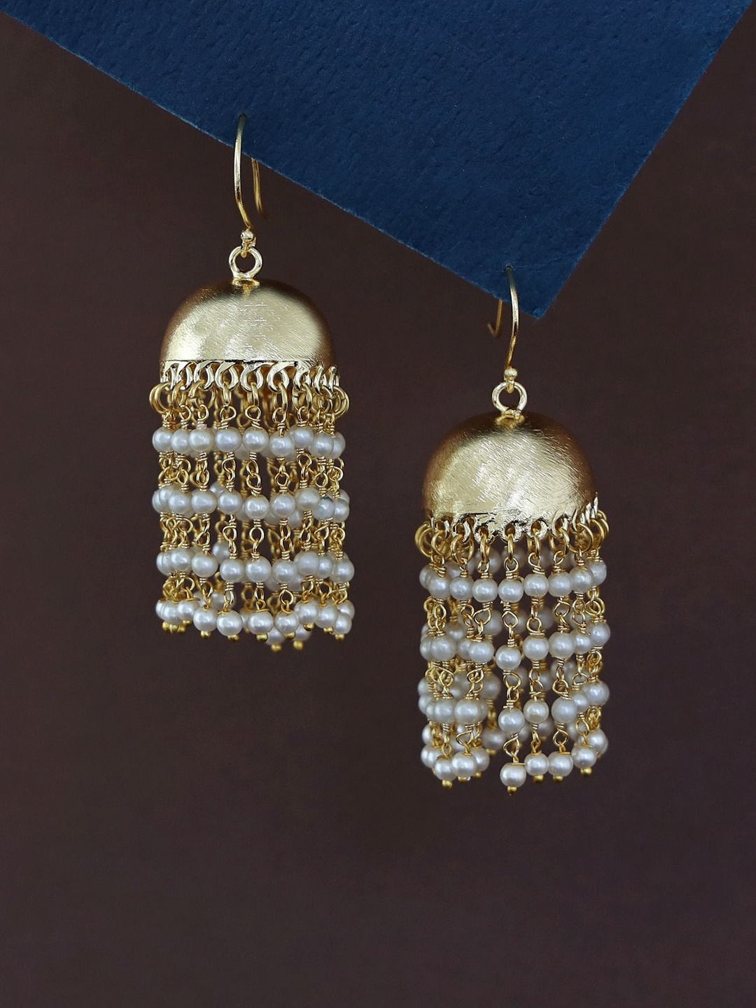 

Adore By Priyanka Gold-Plated Pearls Beaded Dome Shaped Jhumkas