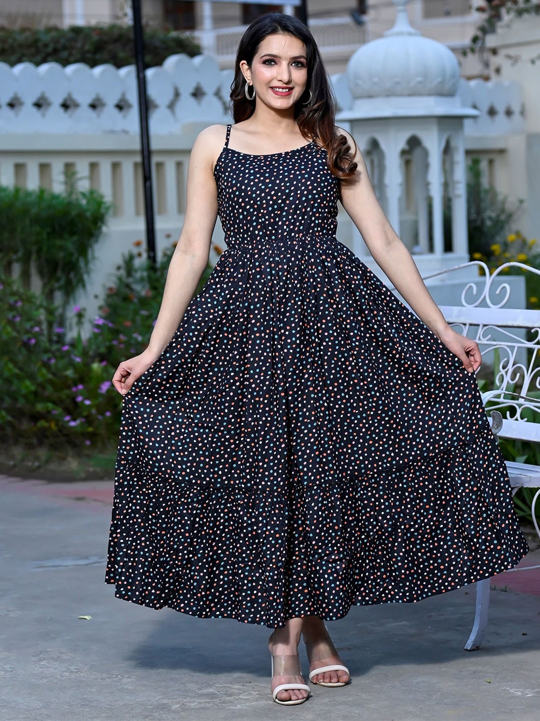 

ao services Women Polka Dot Printed Maxi Dress, Black