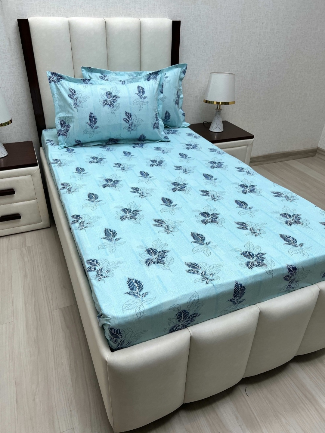 

Pure Decor Cotton Single Bed Size Bedsheet With 2 Pillow Covers 1.73m X 2.36m, Blue