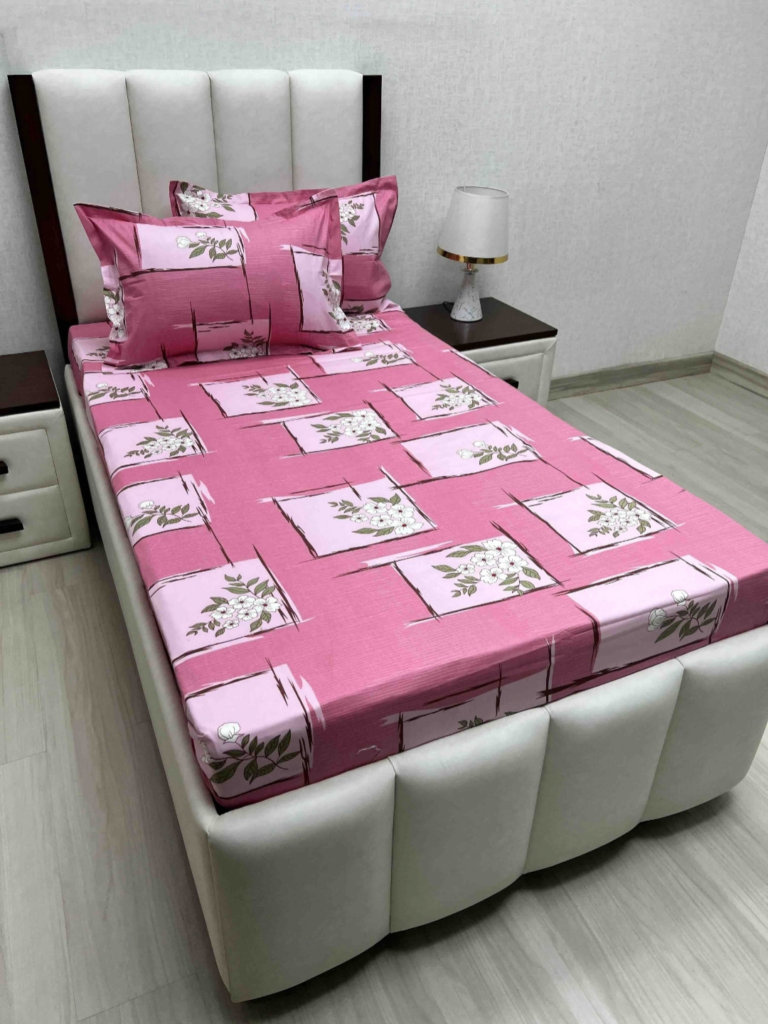 

Pure Decor Cotton Single Bed Size Bedsheet With 2 Pillow Covers 1.73m X 2.36m, Pink
