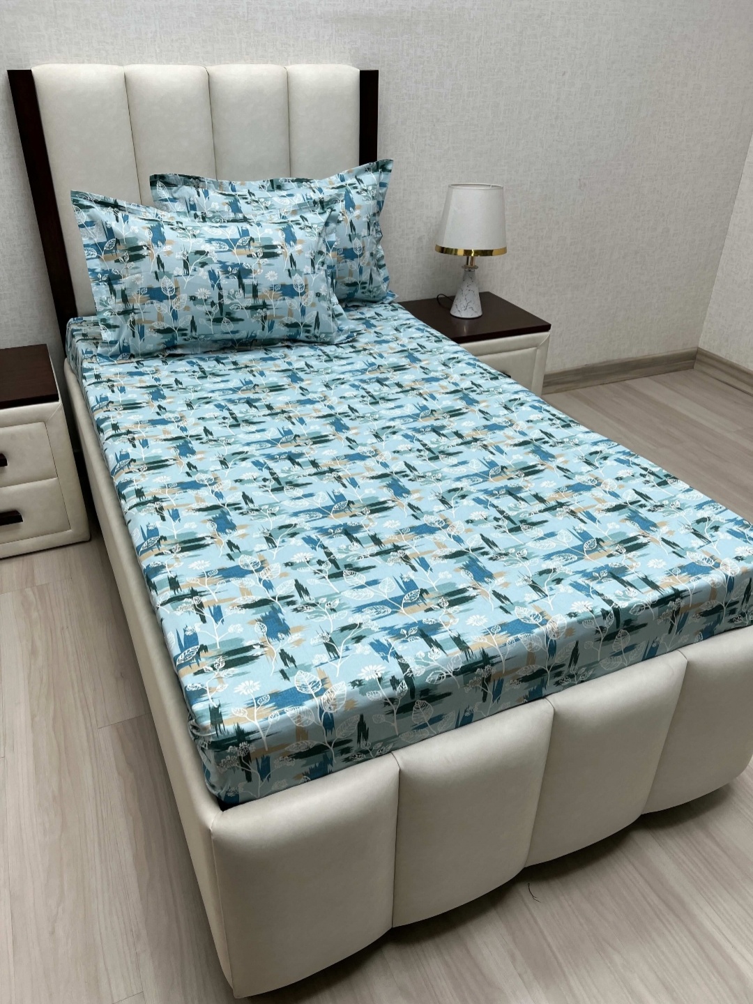 

Pure Decor Cotton Single Size Bedsheet With 2 Pillow Covers 1.73m X 2.36m, Blue