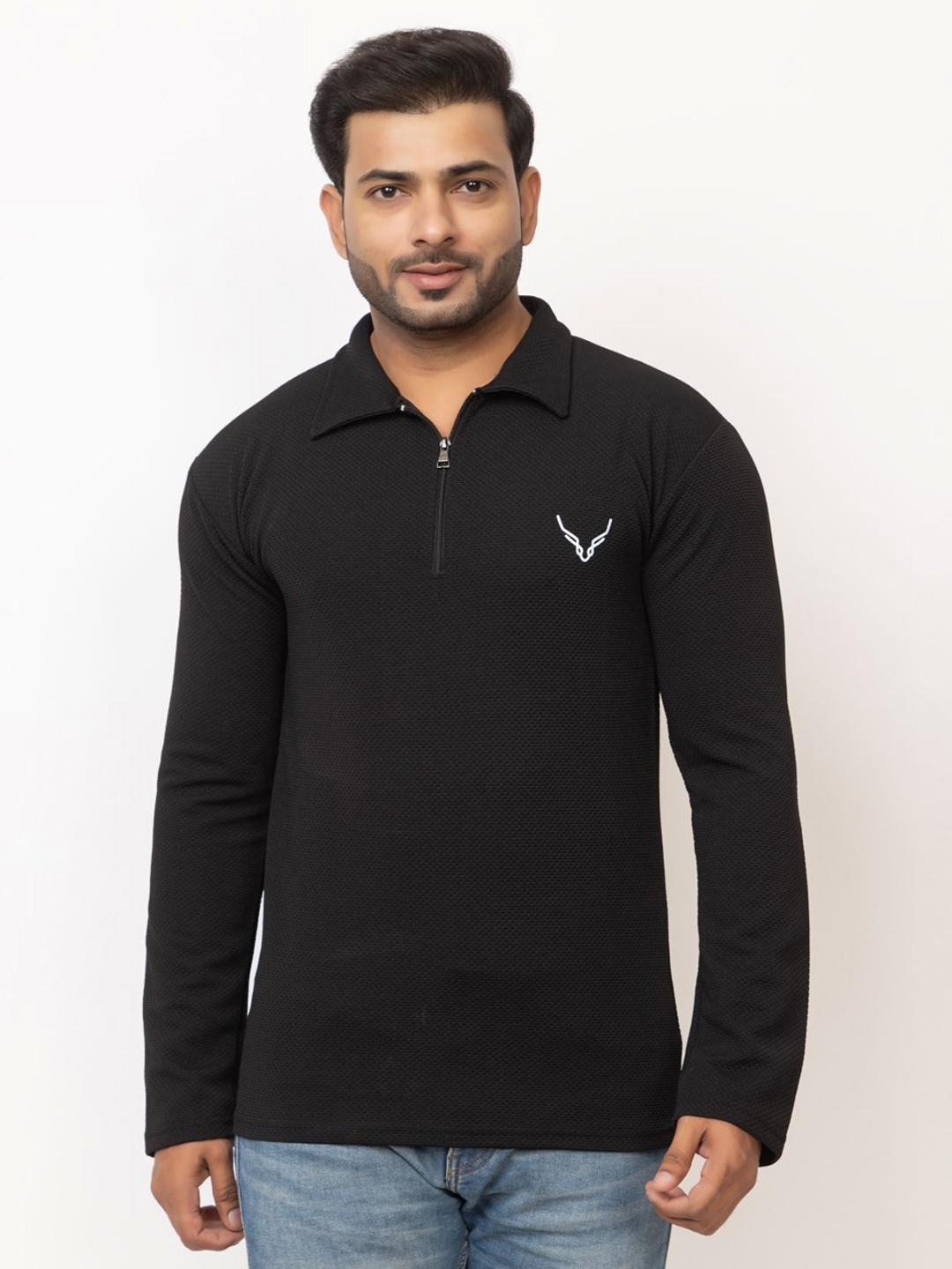 

BUFFARO Men Self Design Polo Collar Cotton T-shirt, Black