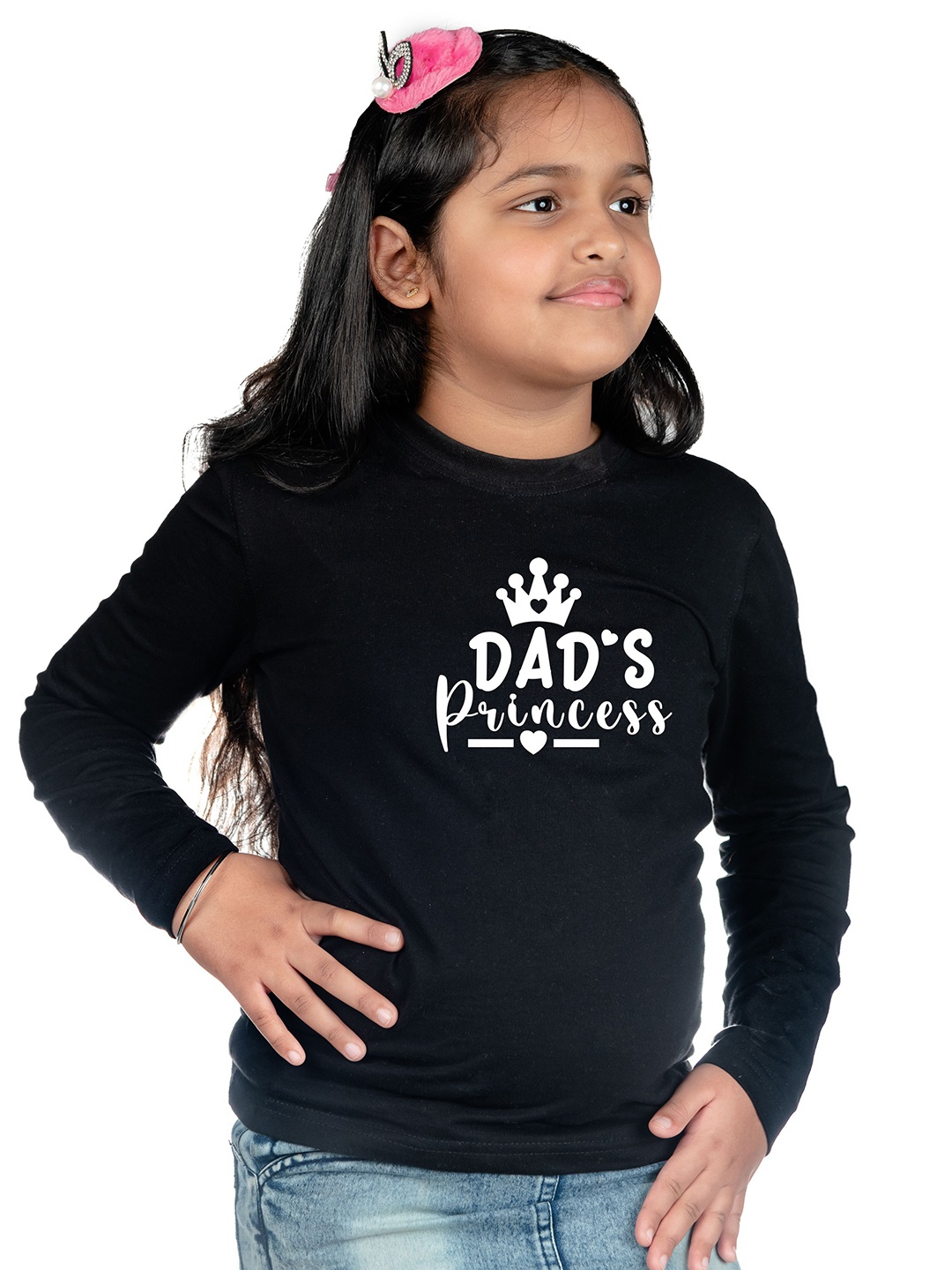 Chombooka Girls Typography Printed Round Neck Cotton T-shirt, Black