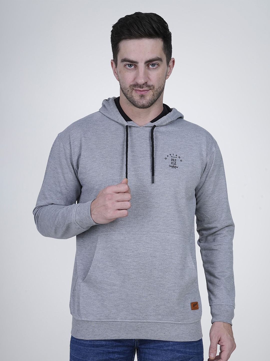 

Polo Plus Men Printed Hooded Sweatshirt, Grey melange