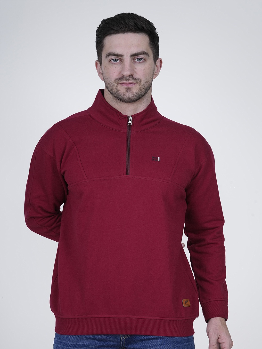 

Polo Plus Men Mock Collar Printed Sweatshirt, Maroon