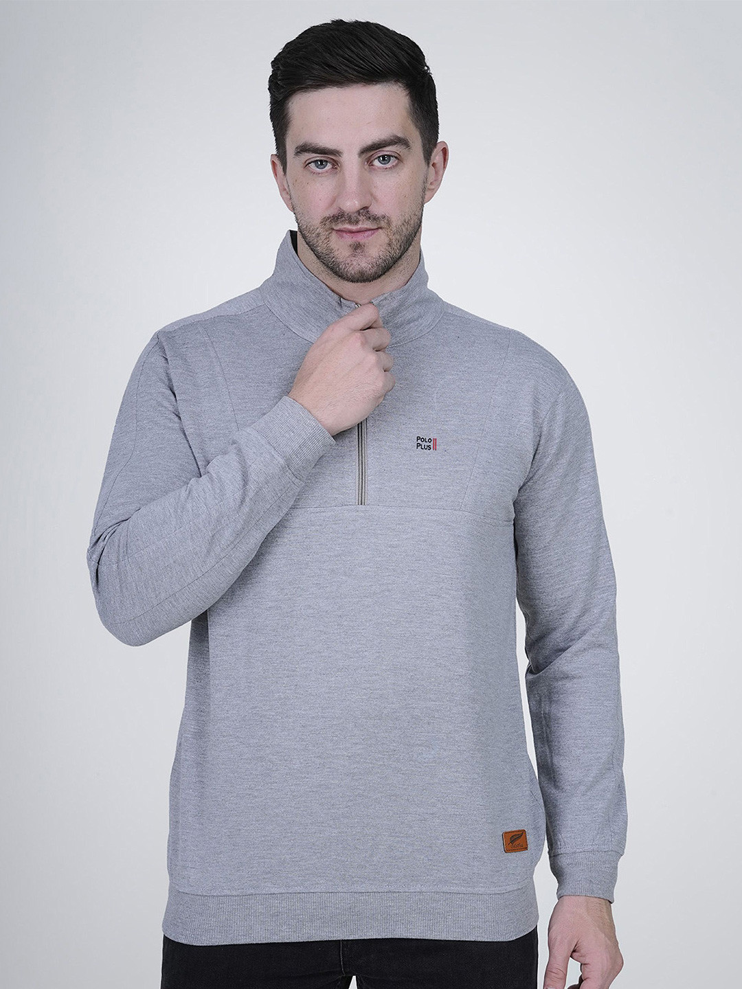 

Polo Plus Men Mock Collar Sweatshirt, Grey melange