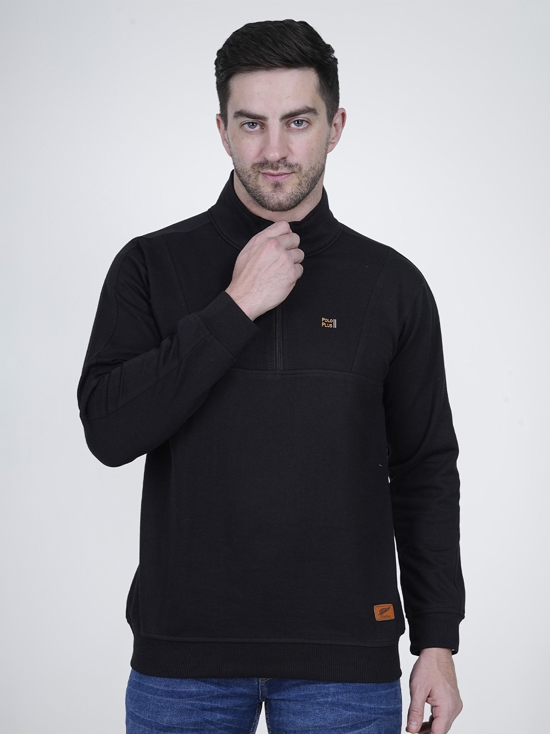 

Polo Plus Men Cut And Sew Zip Collar Sweatshirt, Black