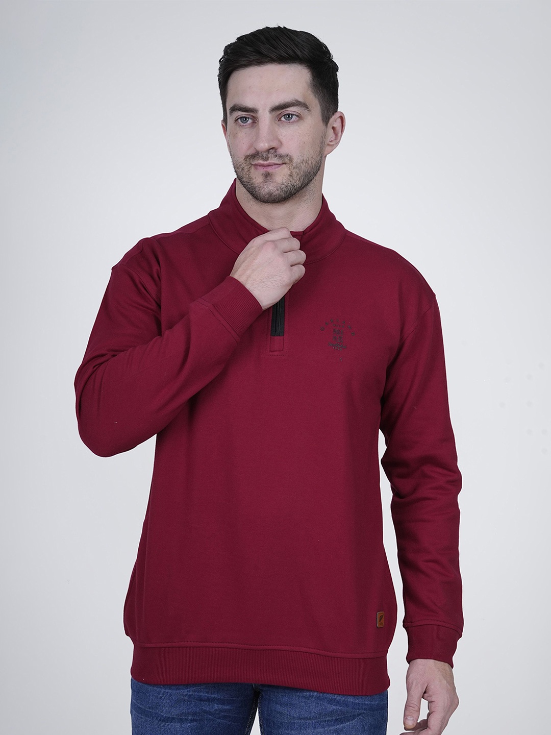 

Polo Plus Men Printed Mock Collar Sweatshirt, Maroon