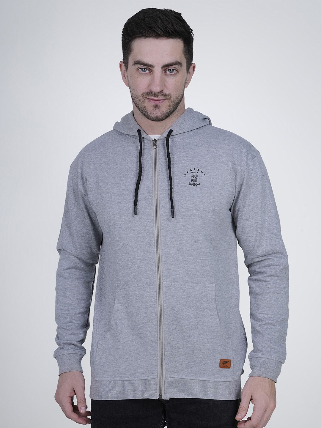 

Polo Plus Men Printed Hooded Sweatshirt, Grey melange