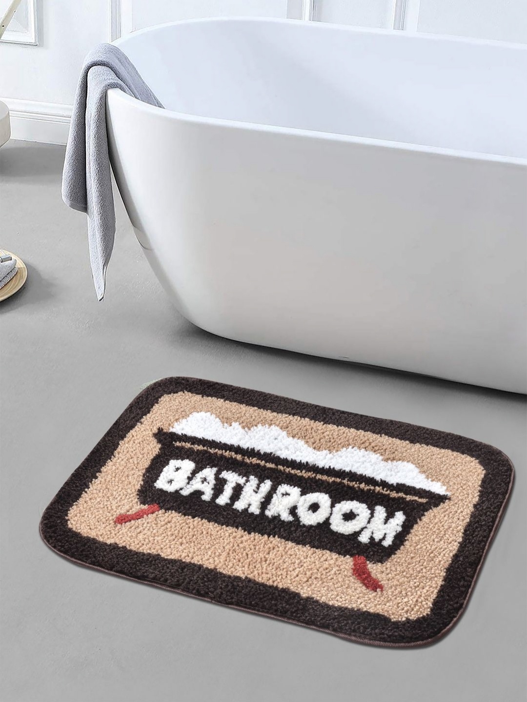 

FABINALIV Brown & White Textured Anti-Skid Bath Mat