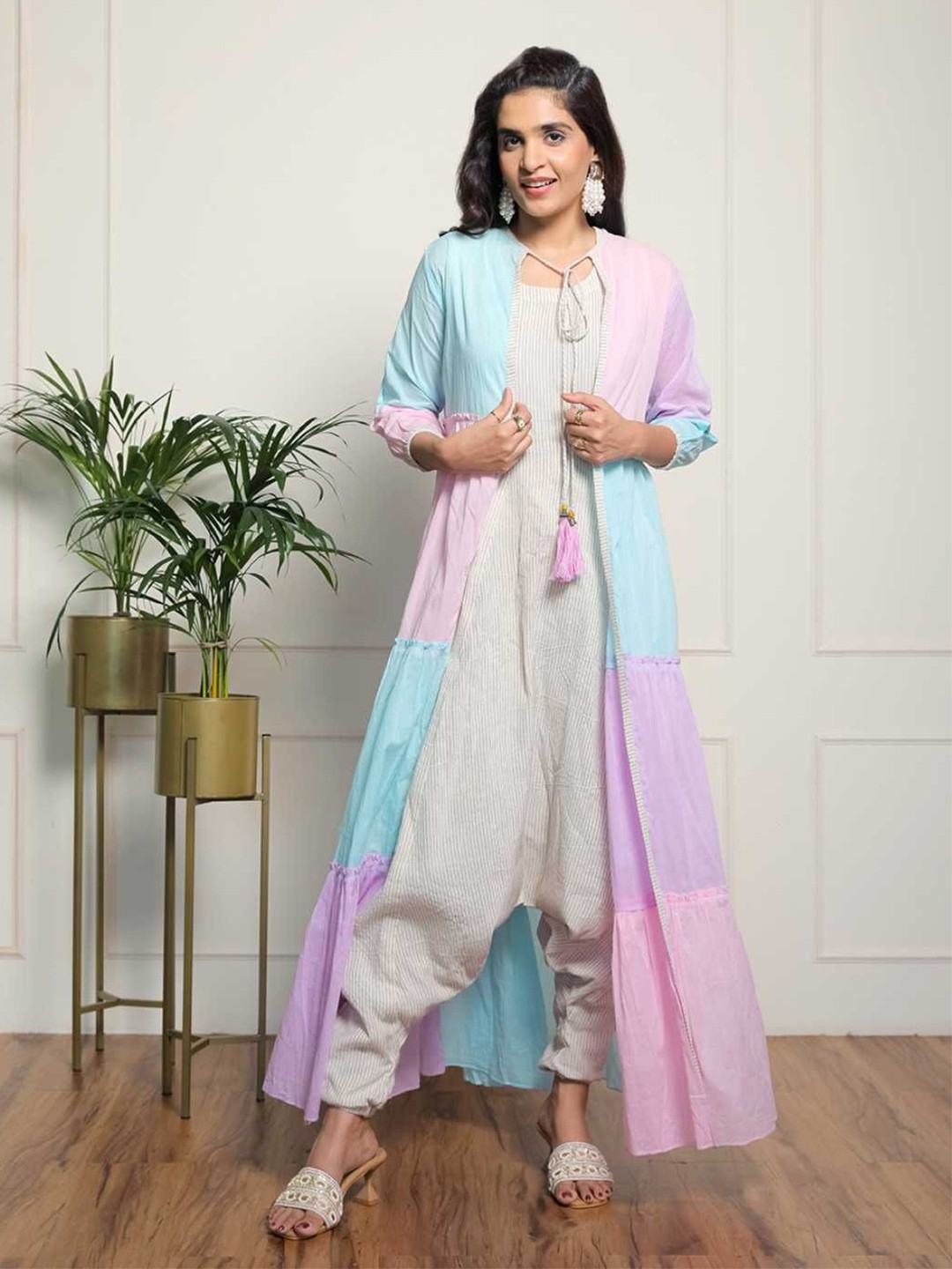 

Label Ishnya Women Striped With Dhoti Jumpsuit, Pink