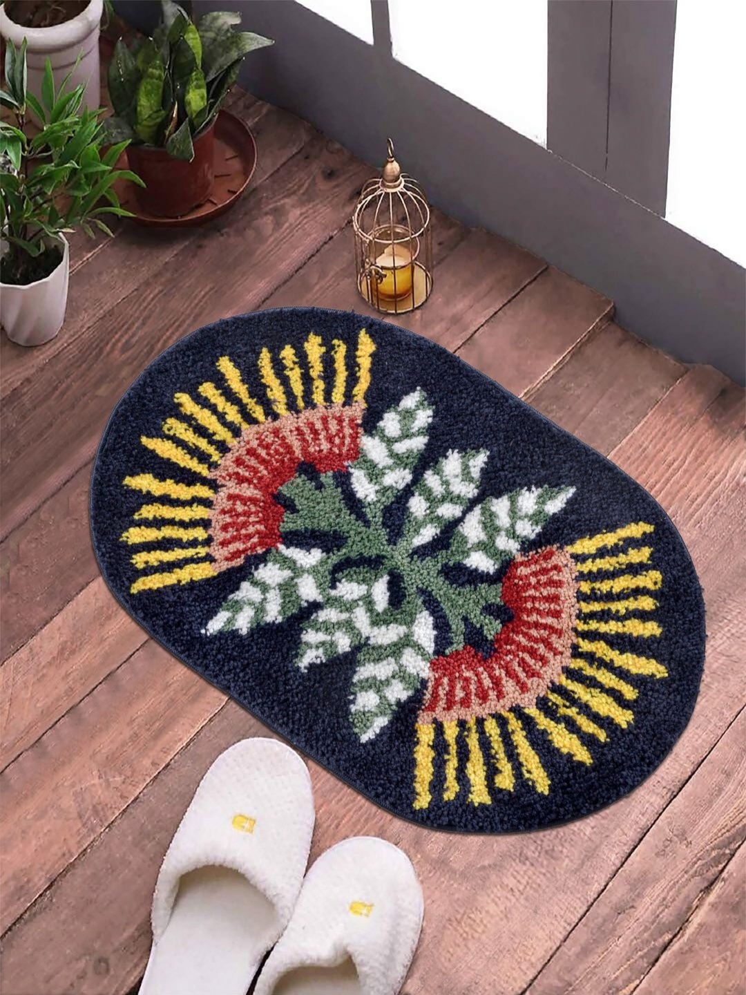 

FABINALIV Blue & Yellow Patterned Anti-Skid Doormat