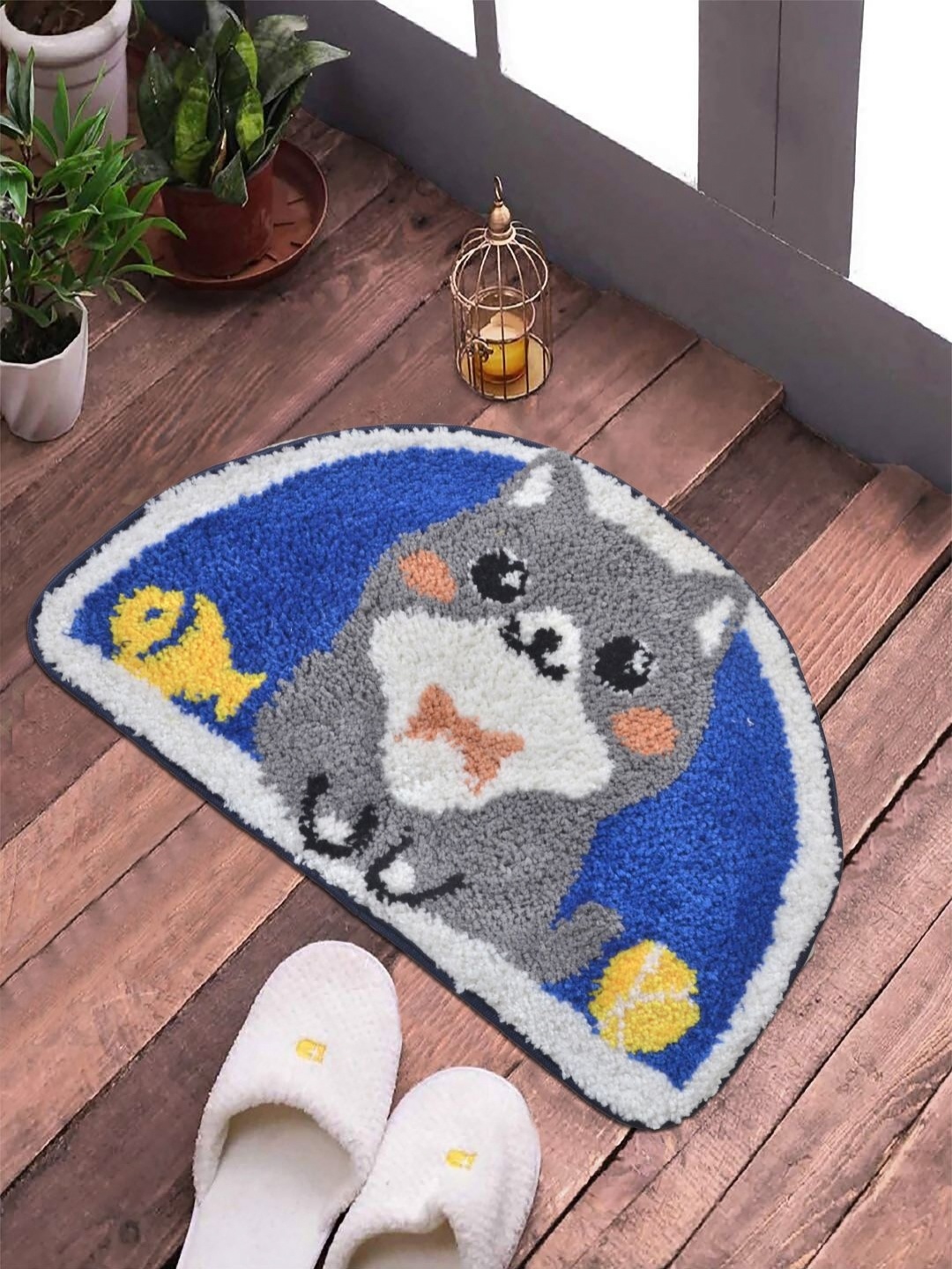 

FABINALIV Blue & Grey Cartoon Patterned Anti-Skid Doormat