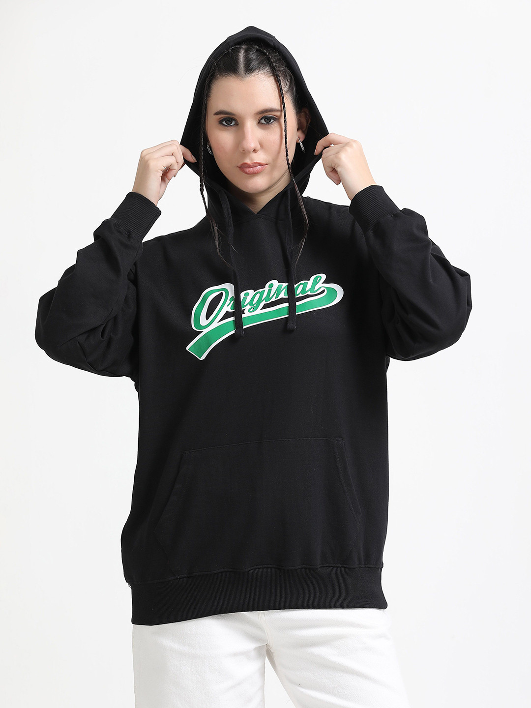 

SILISOUL Women Printed Hooded Sweatshirt, Black