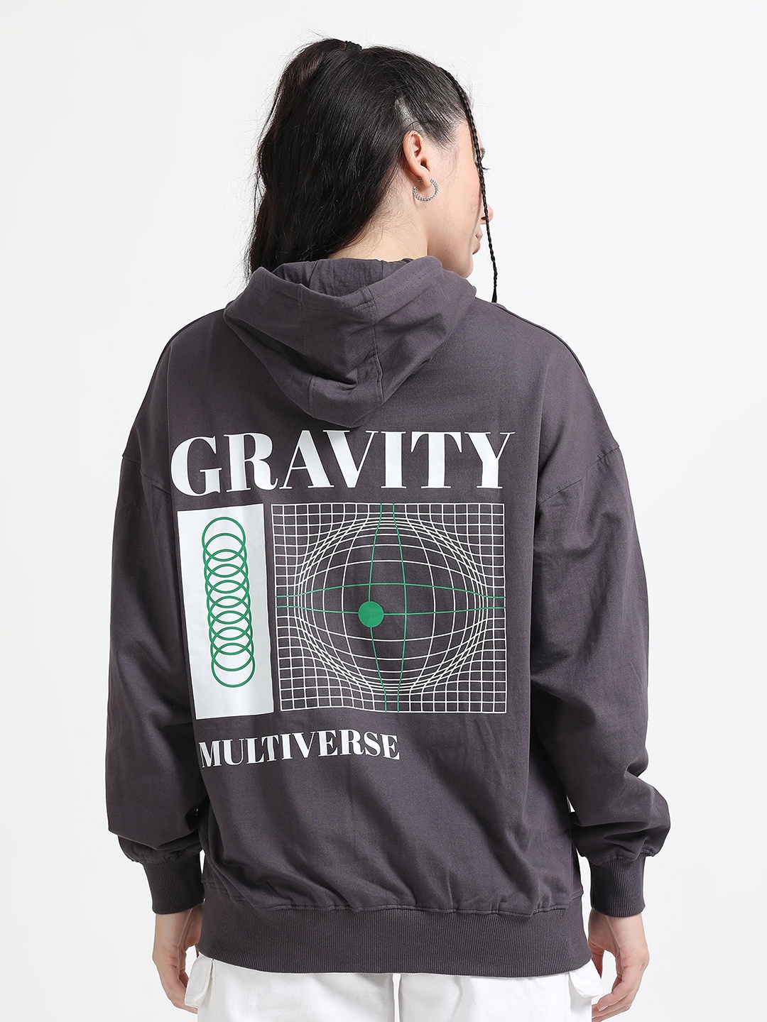 

SILISOUL Women Printed Hooded Sweatshirt, Grey