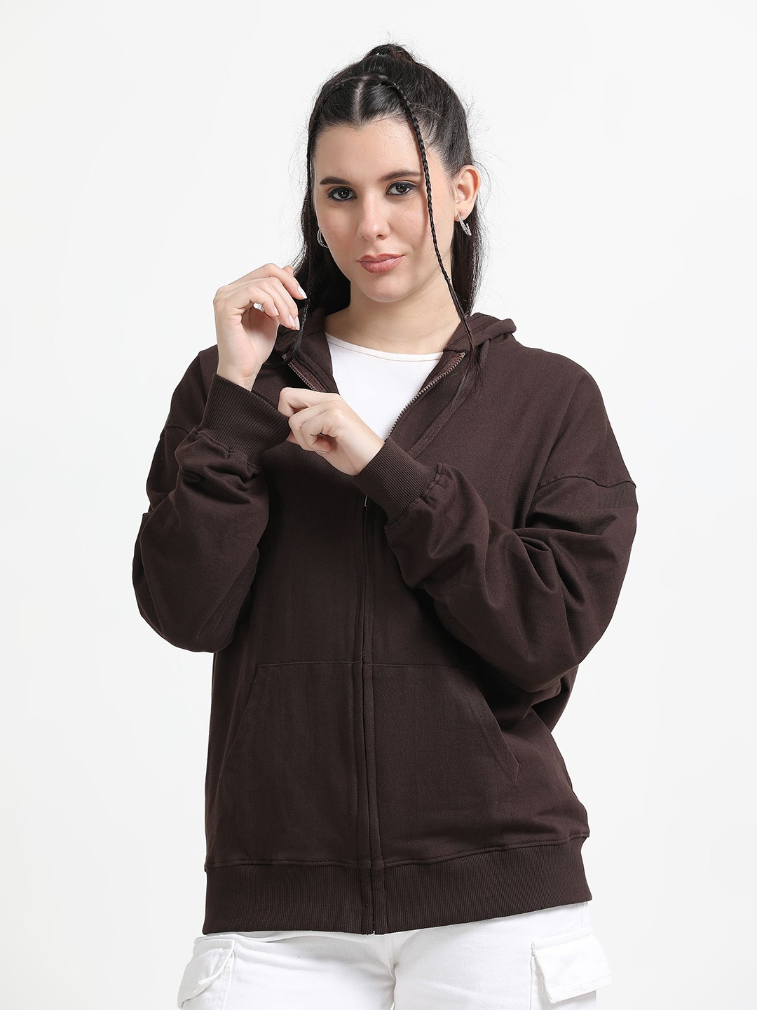 

SILISOUL Women Cotton Printed Hooded Sweatshirt, Brown