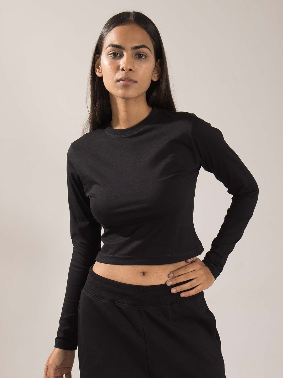 

ONEWAY Cotton Fitted Crop Top, Black