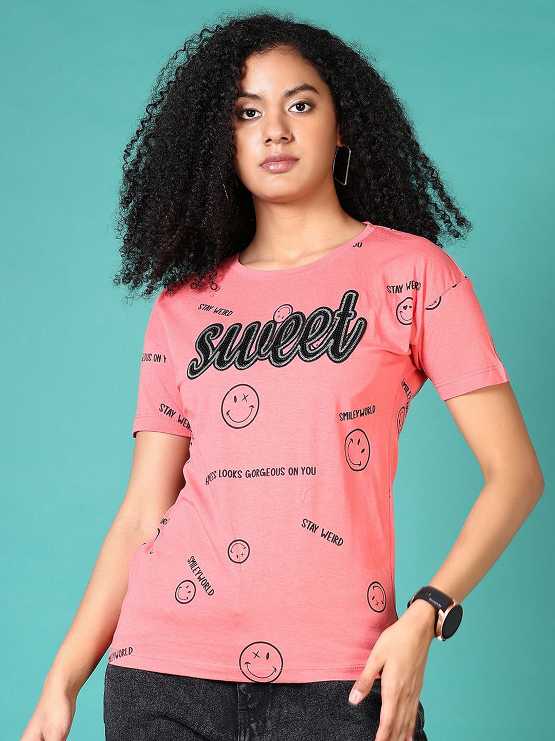 

V-Mart Women Cotton Typography Printed Top, Multi