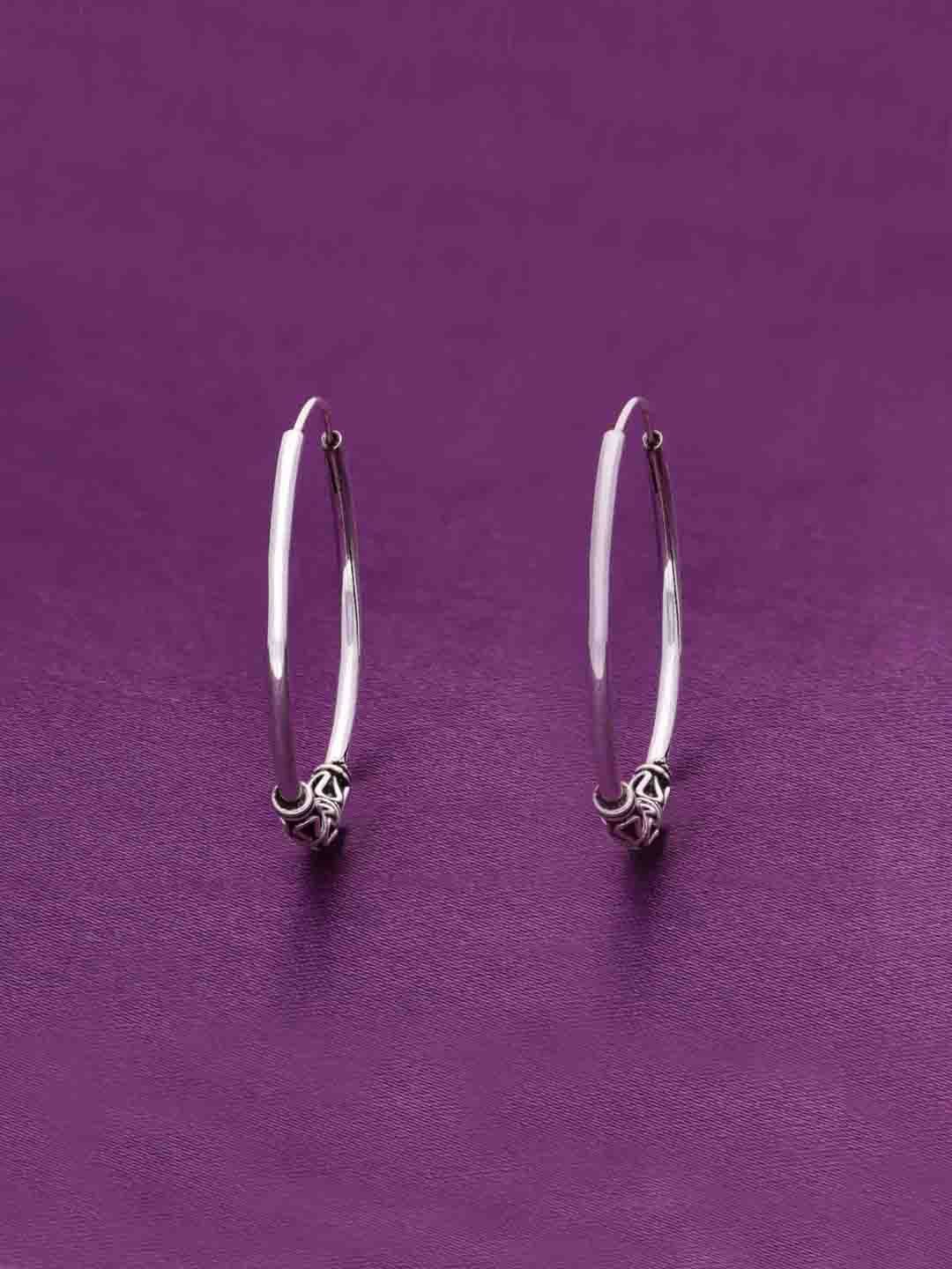 

KAI JEWEL Sterling Silver Rhodium-Plated Spherical Shaped Hoop Earrings