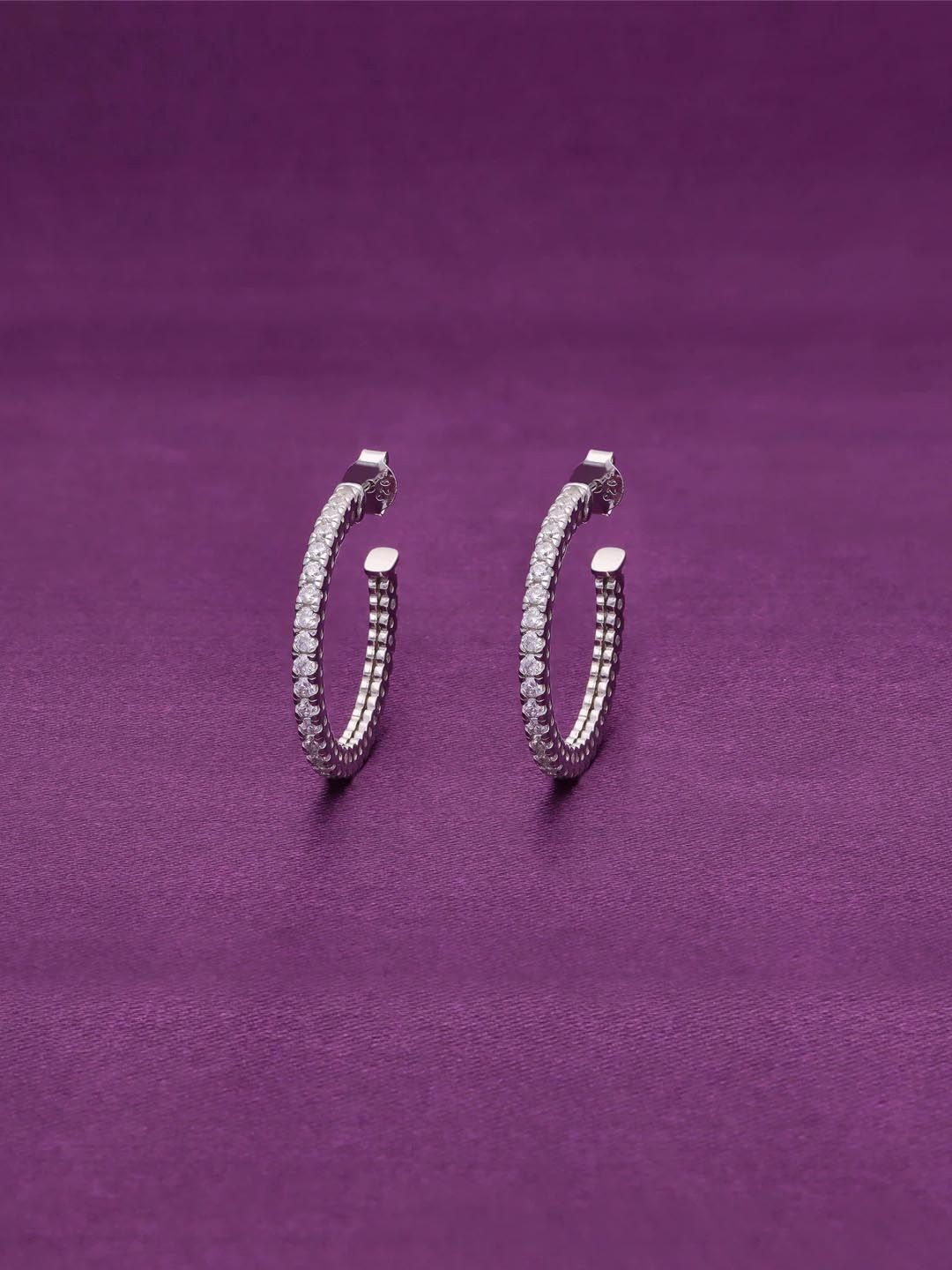 

KAI JEWEL Rhodium-Plated Sterling Silver Contemporary Artificial Stones Hoop Earrings