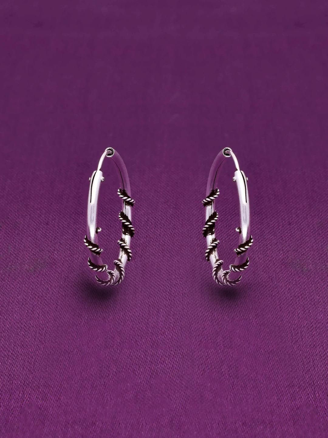

KAI JEWEL Sterling Silver Rhodium-Plated Spherical Shaped Hoop Earrings
