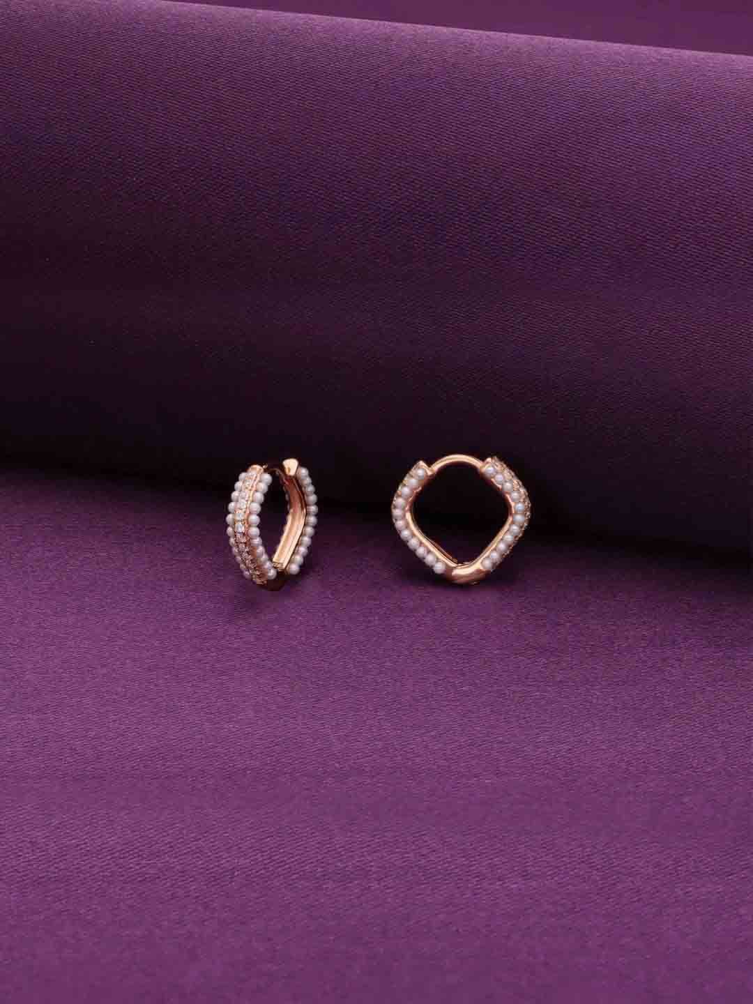 

KAI JEWEL Rose Gold-Plated Pearl Sterling Silver Contemporary Hoop Earrings