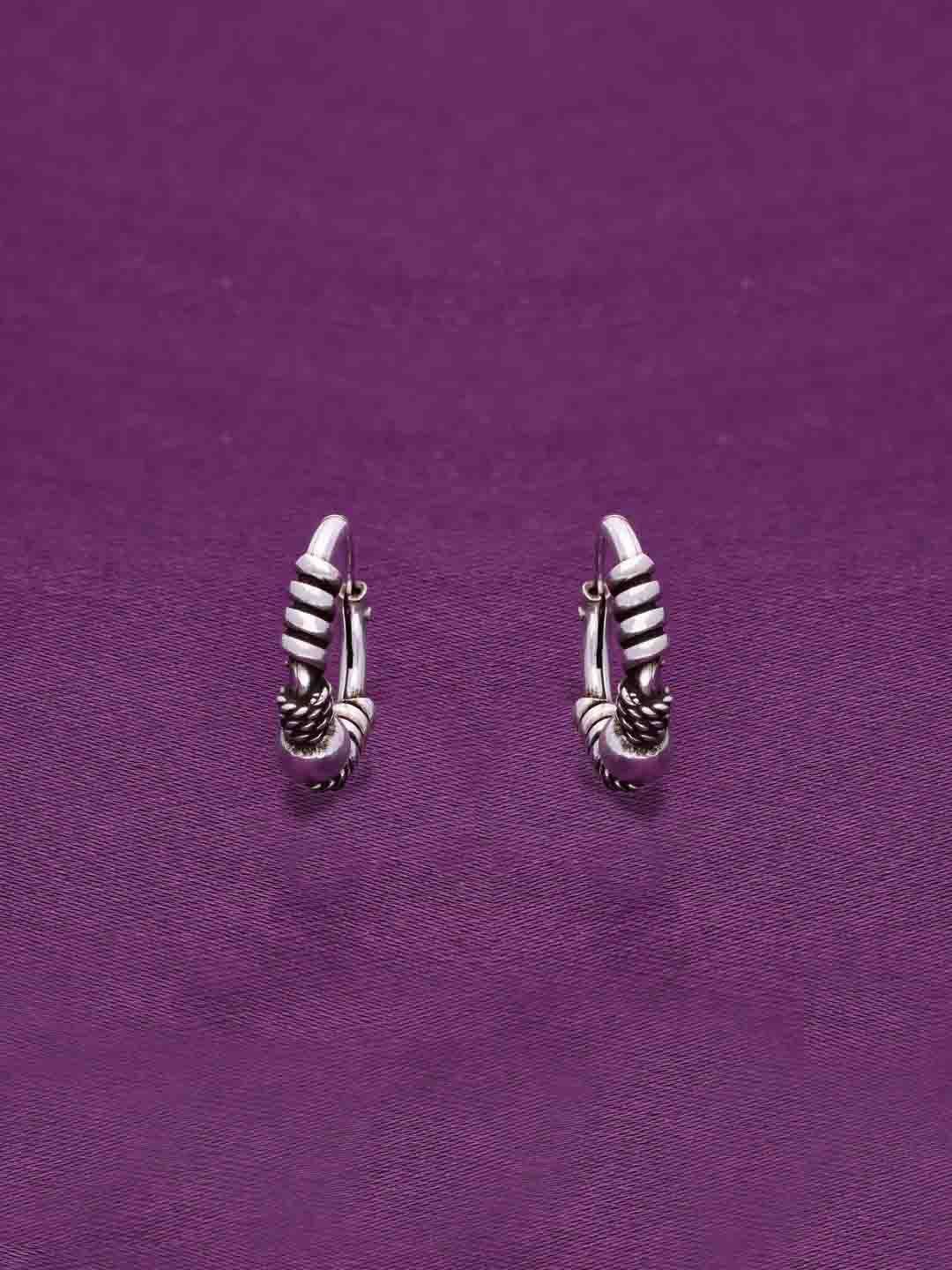 

KAI JEWEL Sterling Silver Rhodium-Plated Contemporary Oxidised Hoop Earrings