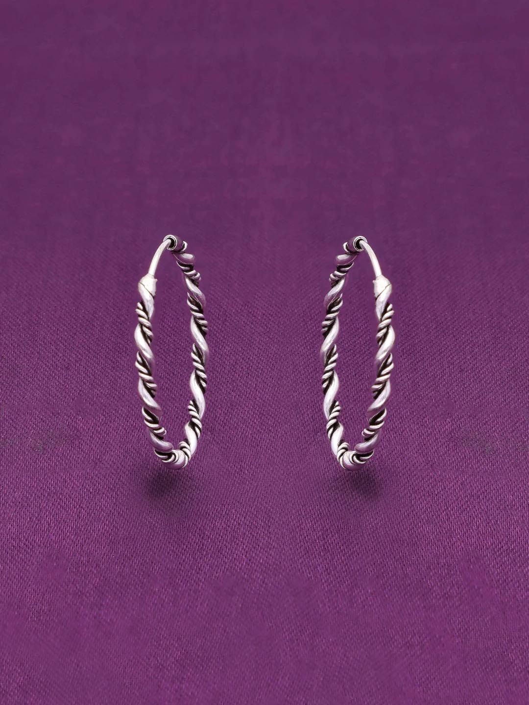 

KAI JEWEL Rhodium-Plated Sterling Silver Contemporary Twists Oxidized Hoop Earrings