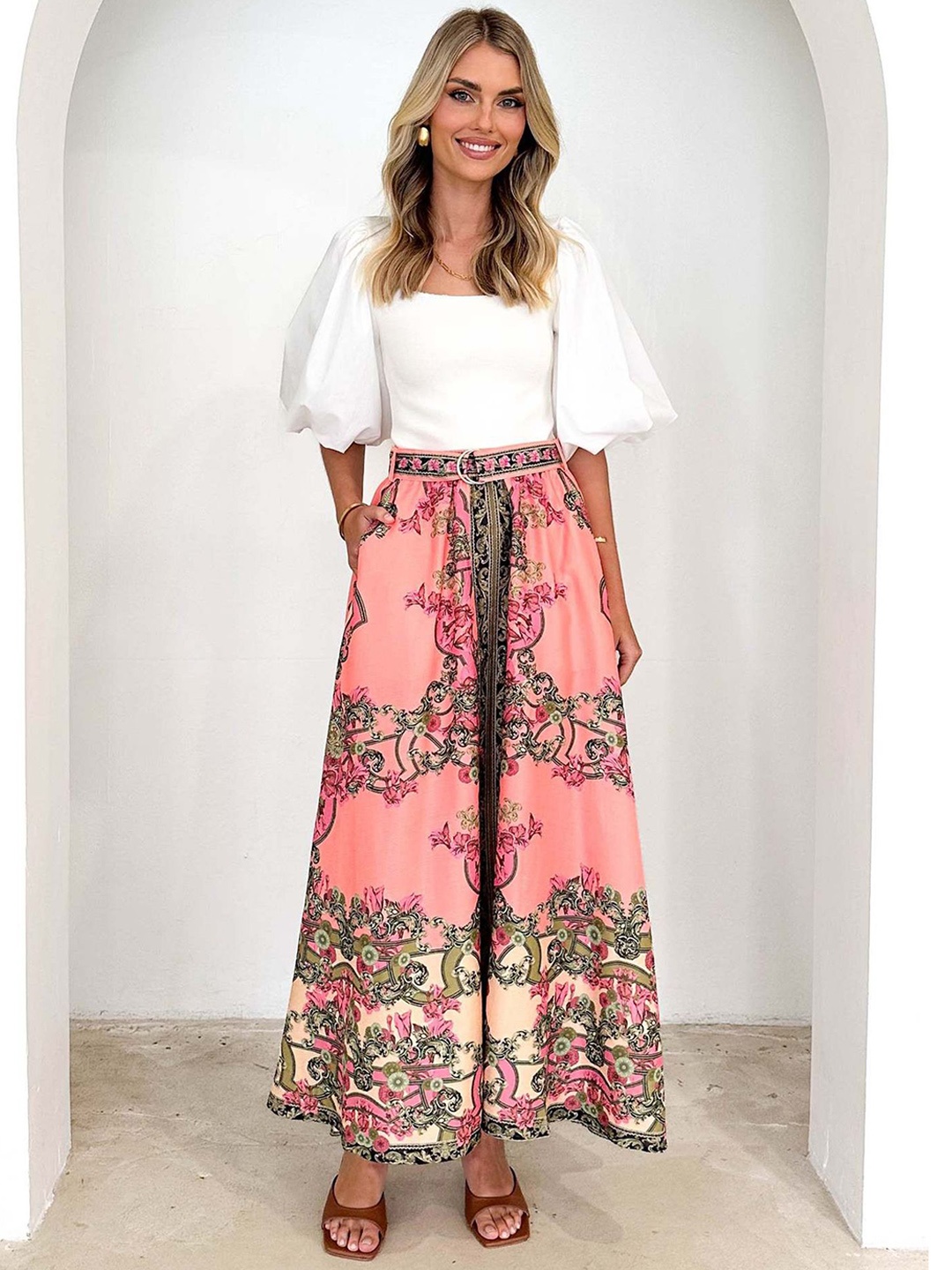 

StyleCast x Revolte Women A-Line Maxi Skirt, Pink