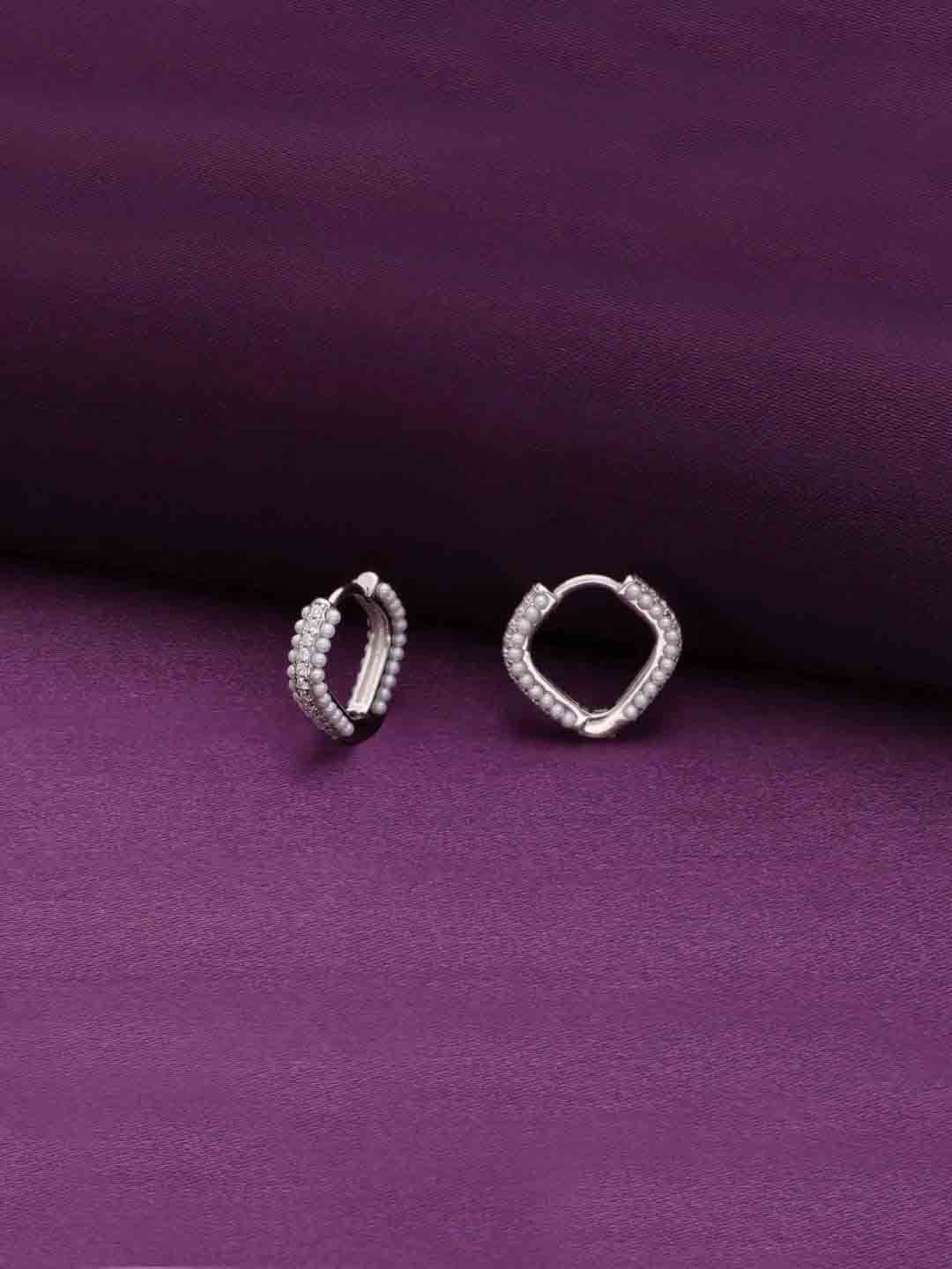 

KAI JEWEL Rhodium-Plated Sterling Silver Contemporary Pearl Hoop Earrings