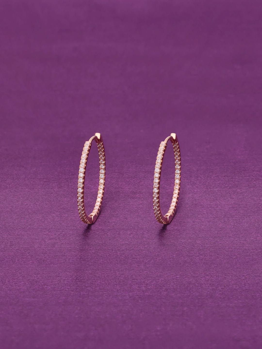 

KAI JEWEL Rose Gold-Plated Artificial Stones Sterling Silver Contemporary Hoop Earrings