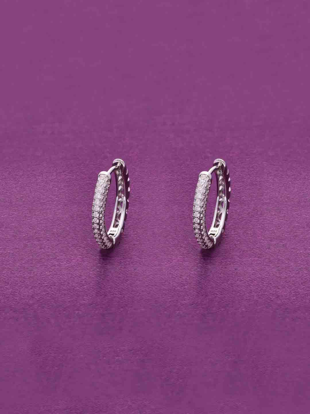 

KAI JEWEL Rhodium-Plated Sterling Silver Artificial Stones Contemporary Hoop Earrings