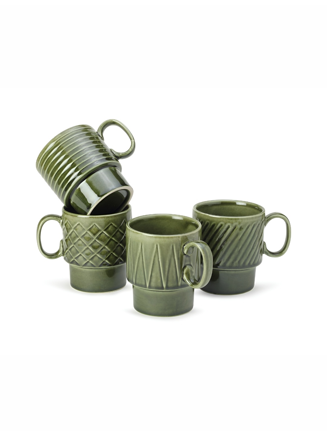 

BODHI HOUSE Green 4 Pieces Ceramic Dishwasher and Microwave Safe Glossy Cups