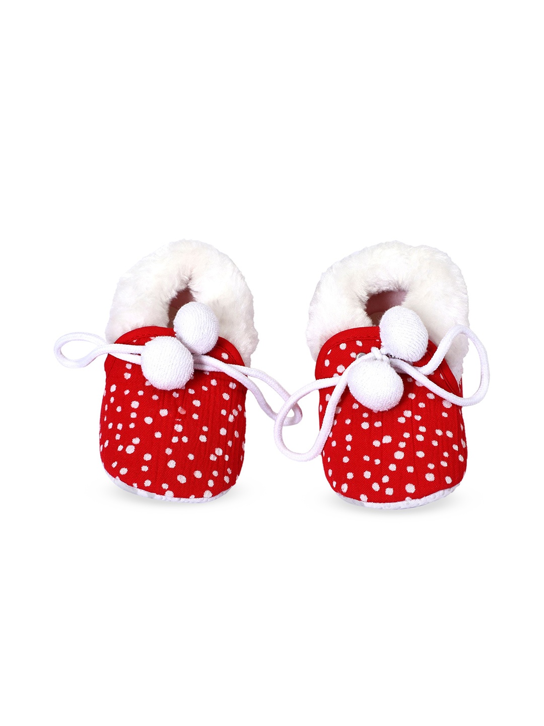 

COCO CANDY Girls Pom Pom Polka Dot Booties, Red