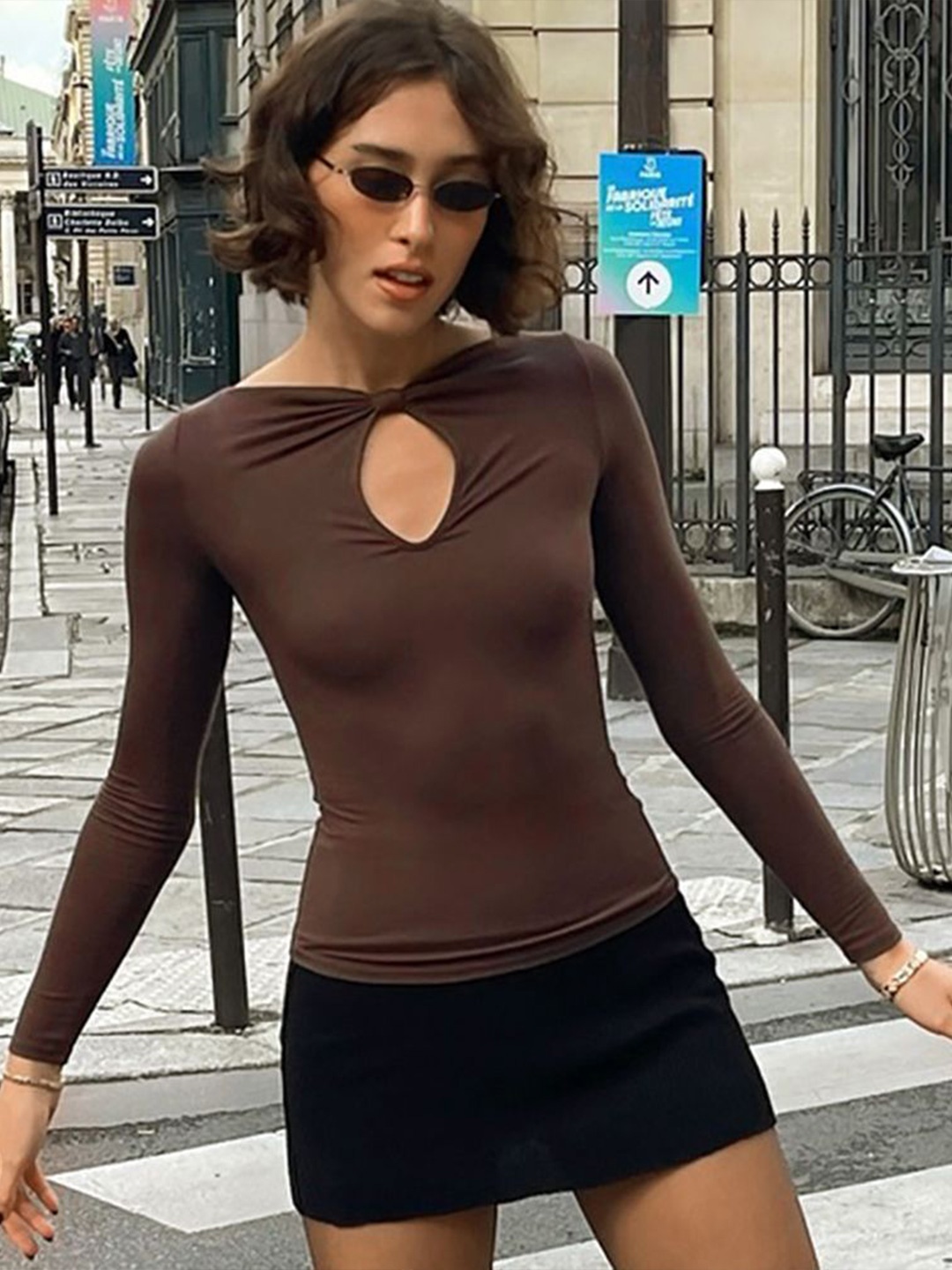

StyleCast x Revolte Women Extended Sleeves Top, Brown