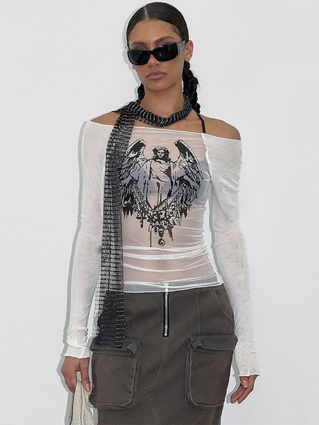 

StyleCast x Revolte Women Print Off-Shoulder Top, White