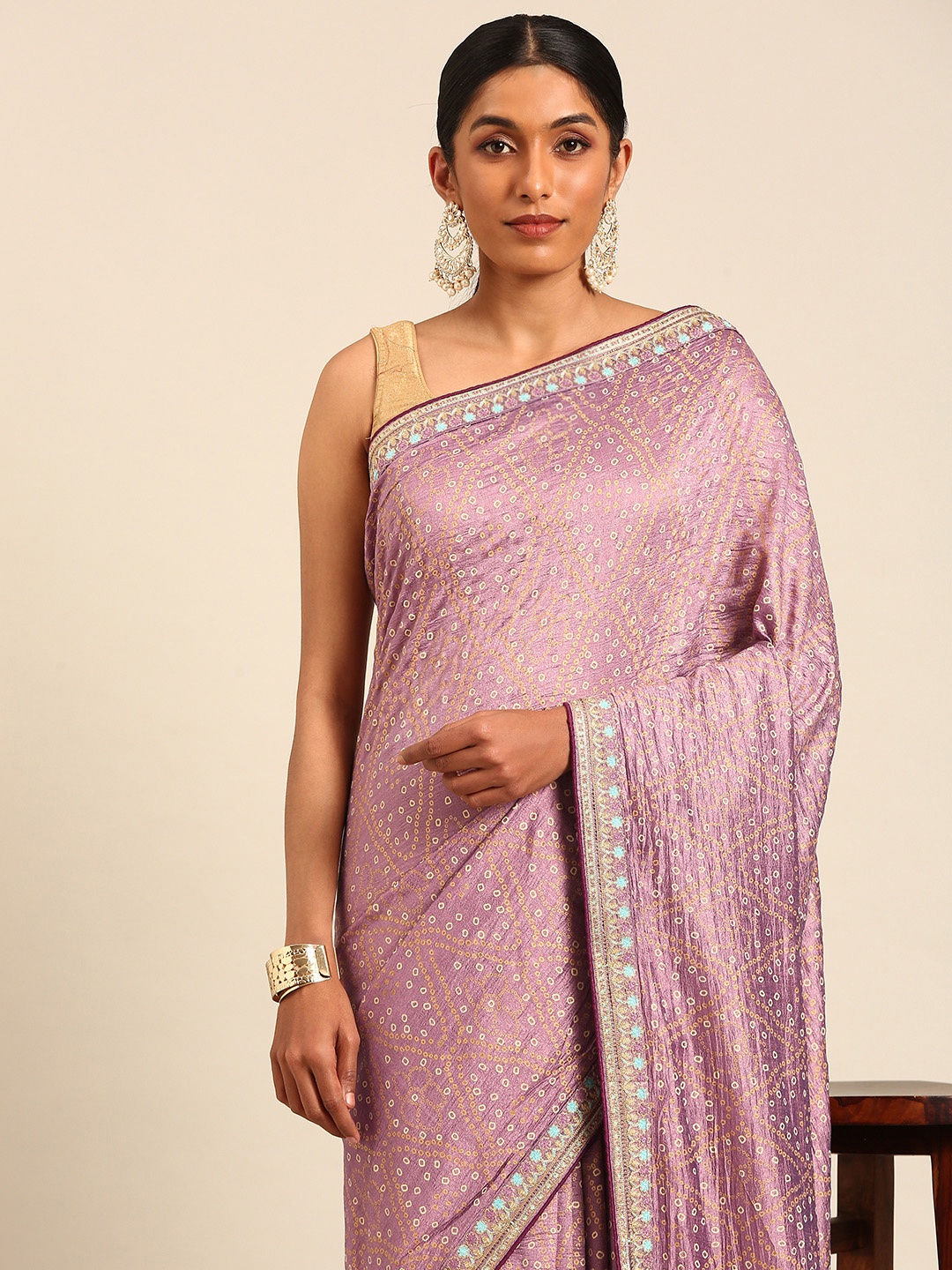 

Mitera Bandhani Embroidered Designer Saree, Purple