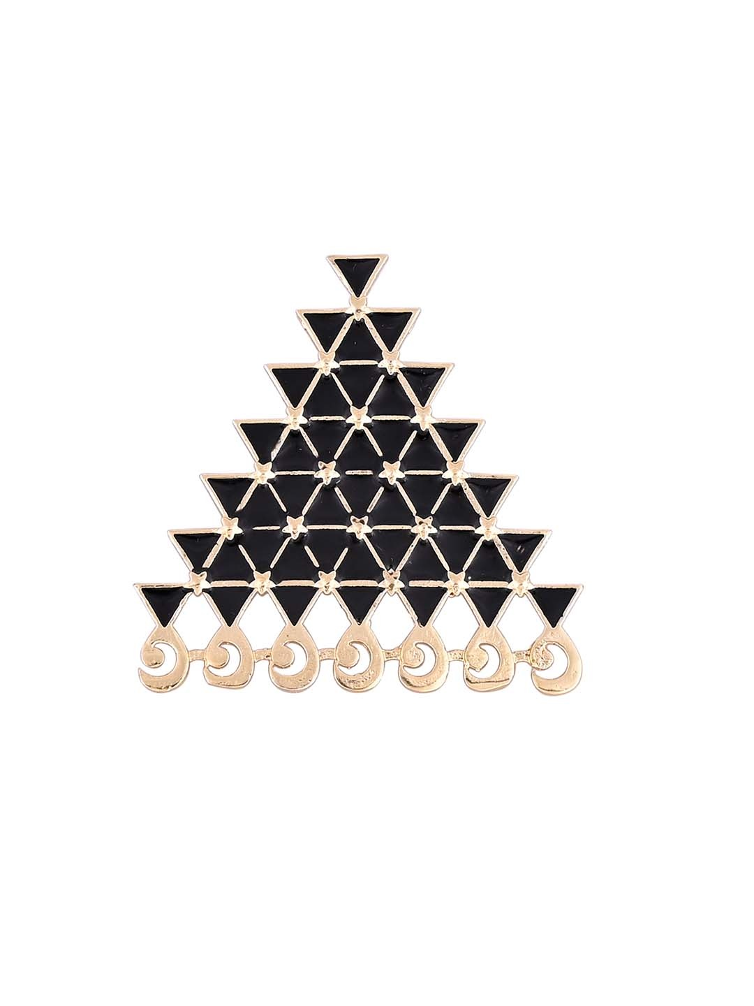 

House of Pataudi Black & Gold-Plated Brass Anti-Tarnish Geometric Brooch
