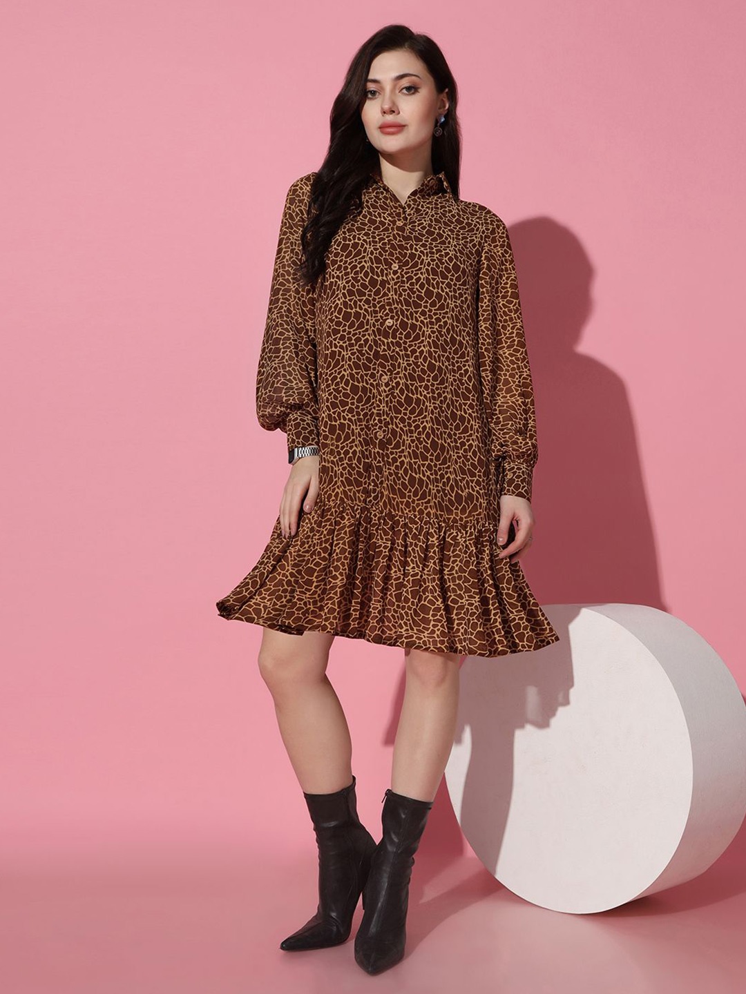 

Moda Rapido Animal Print Georgette A-Line Midi Dress, Brown