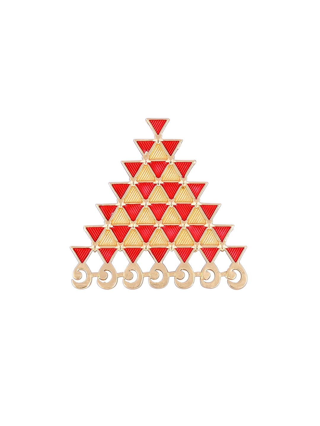 

House of Pataudi Gold-Plated Brass Anti-Tarnish Geometric Brooch, Red