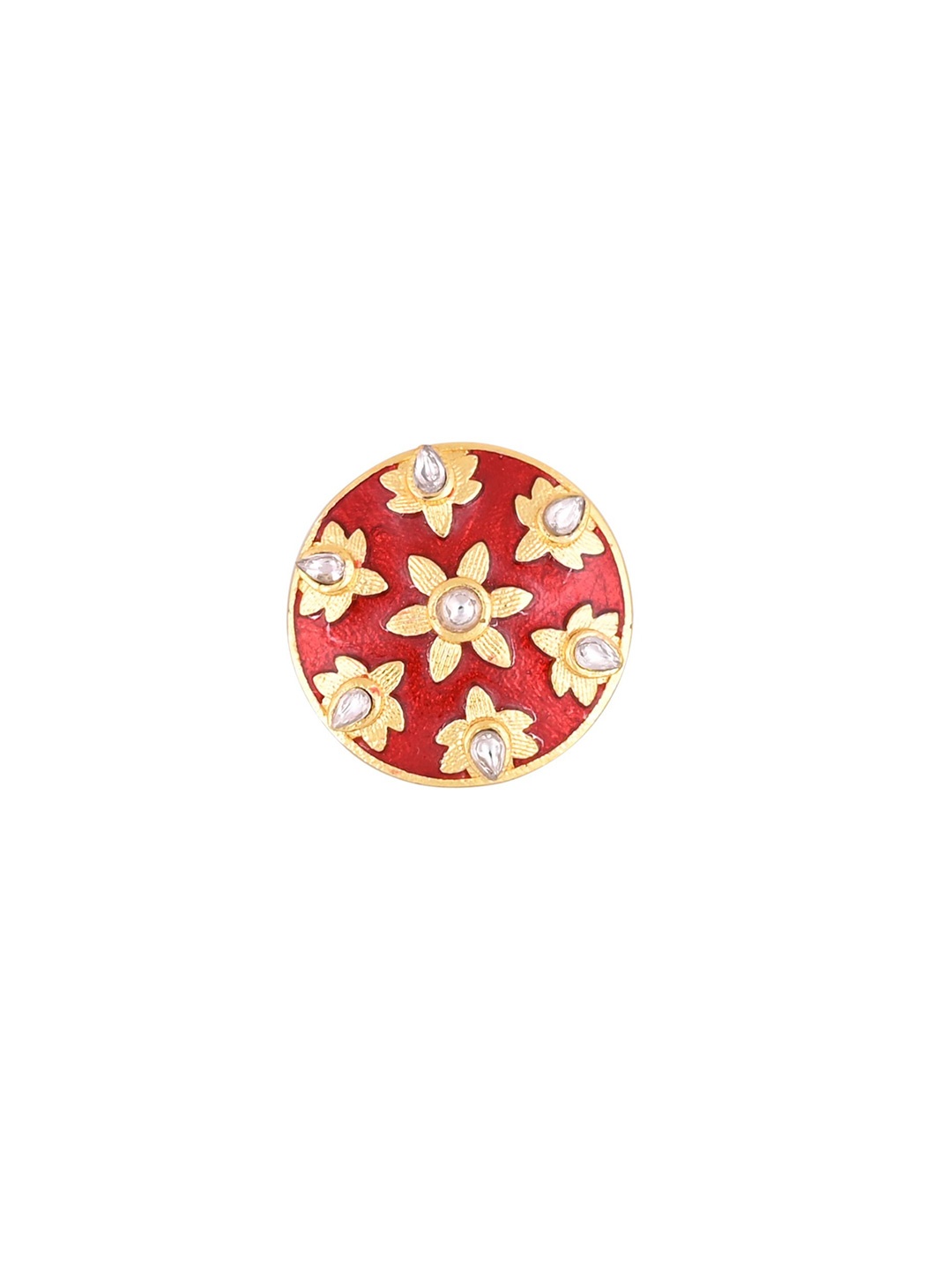 

House of Pataudi Men's Gold-Plated Stone Studded Brooch, Red