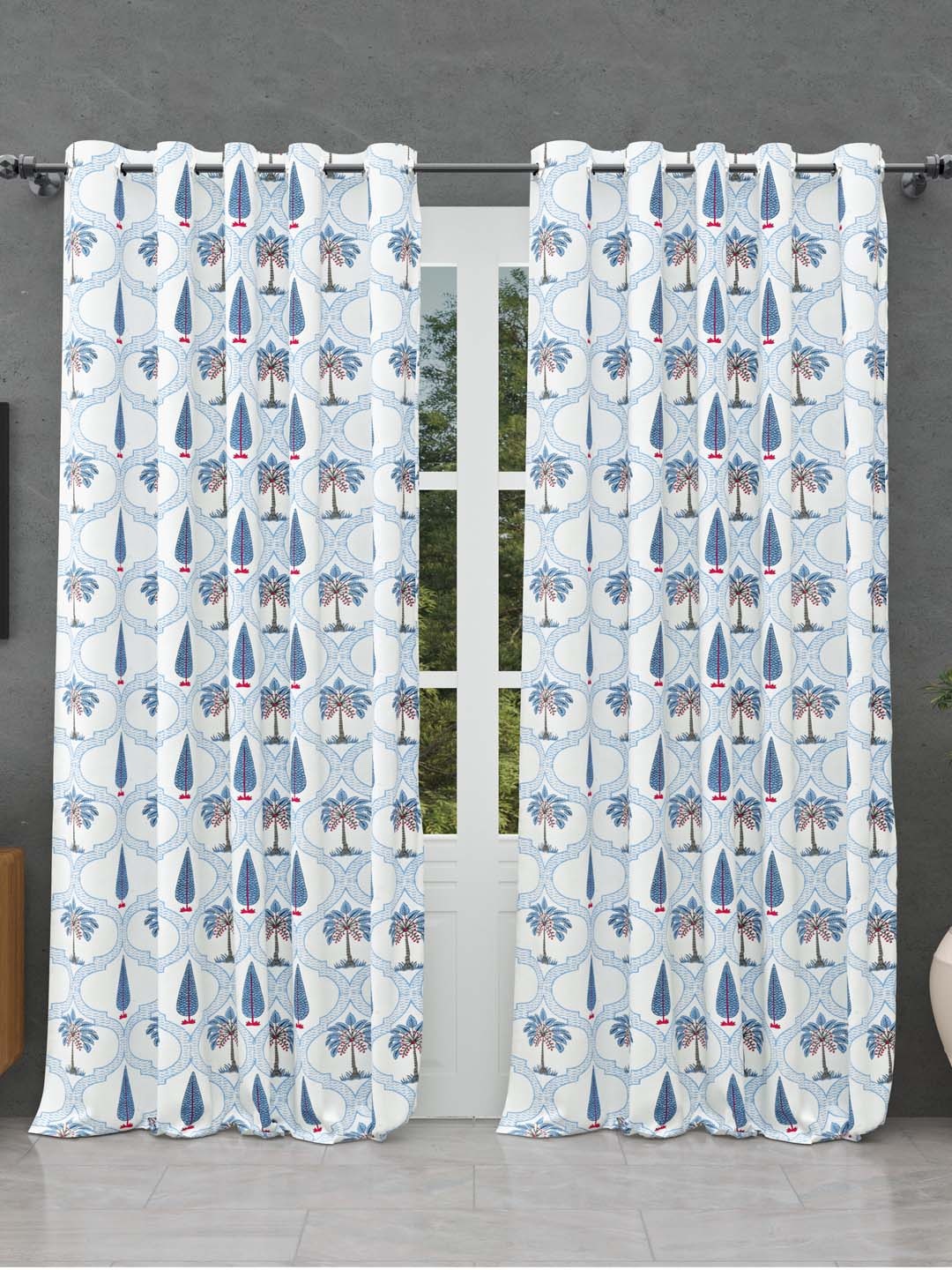 

BED-SHEET.COM Blue & White Cotton Floral Printed Window Curtain