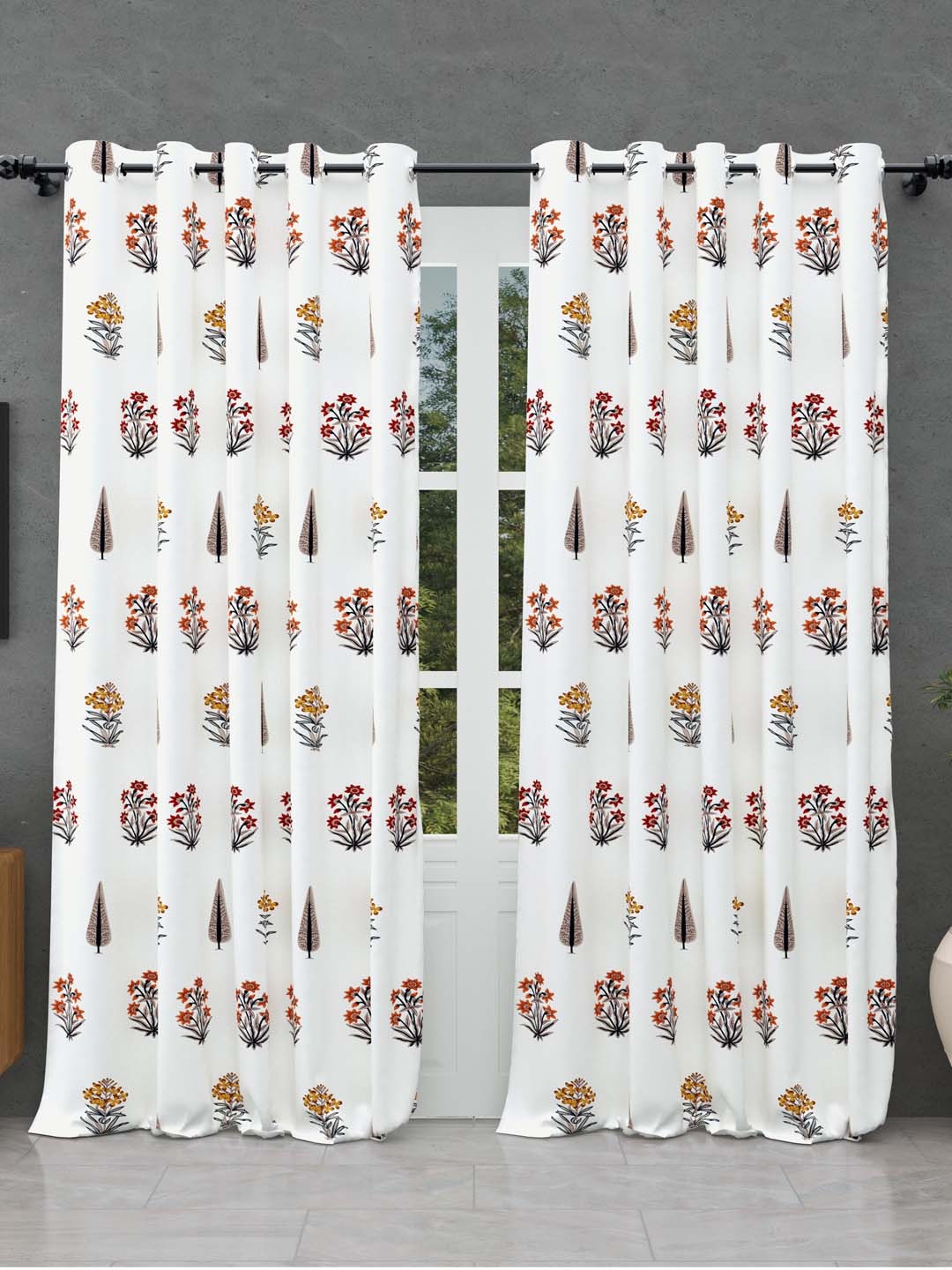 

BED-SHEET.COM Brown Floral Printed Cotton Long Door Curtain