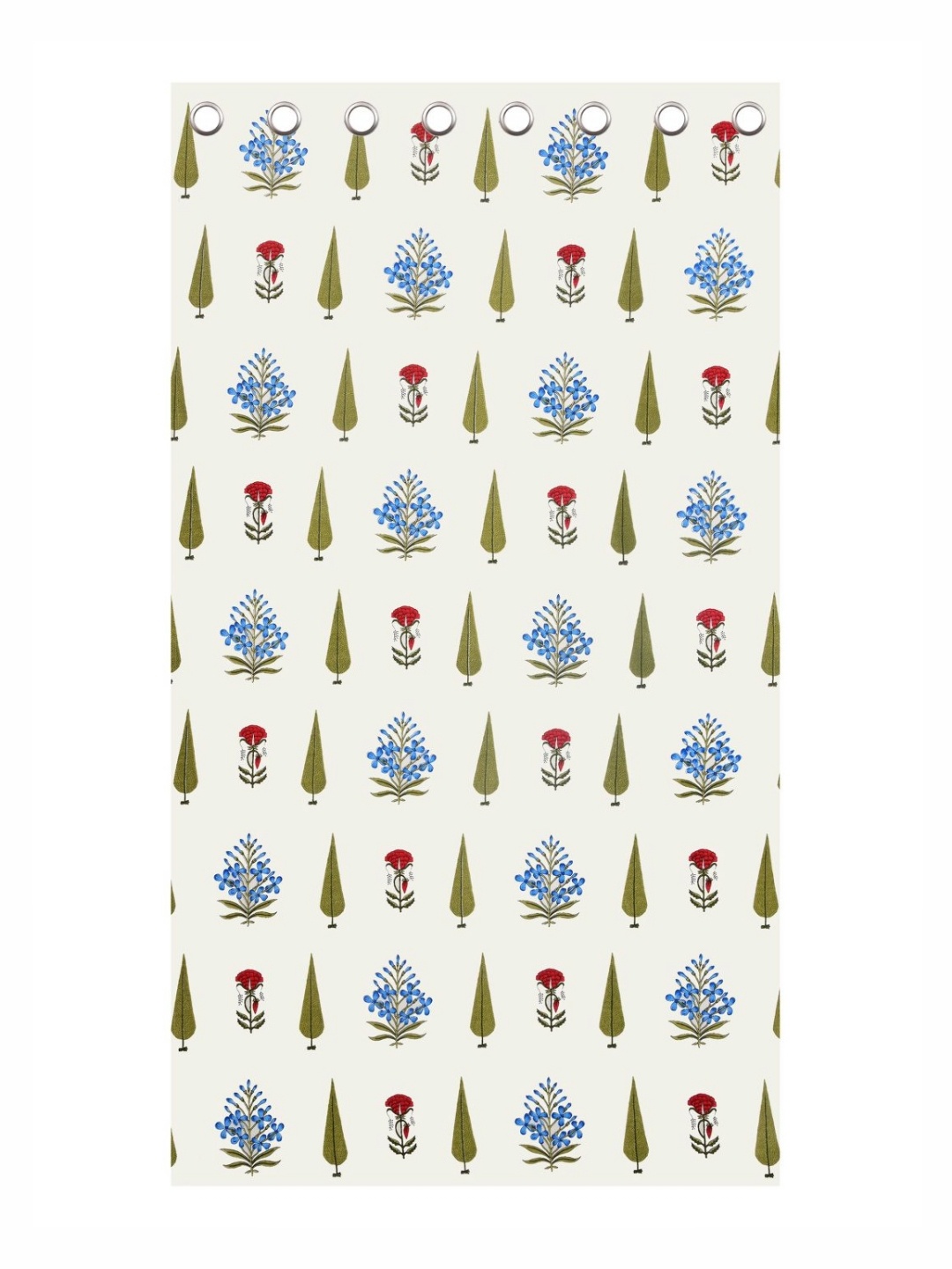 

BED-SHEET.COM Off White & Blue Cotton Floral Printed Window Curtain