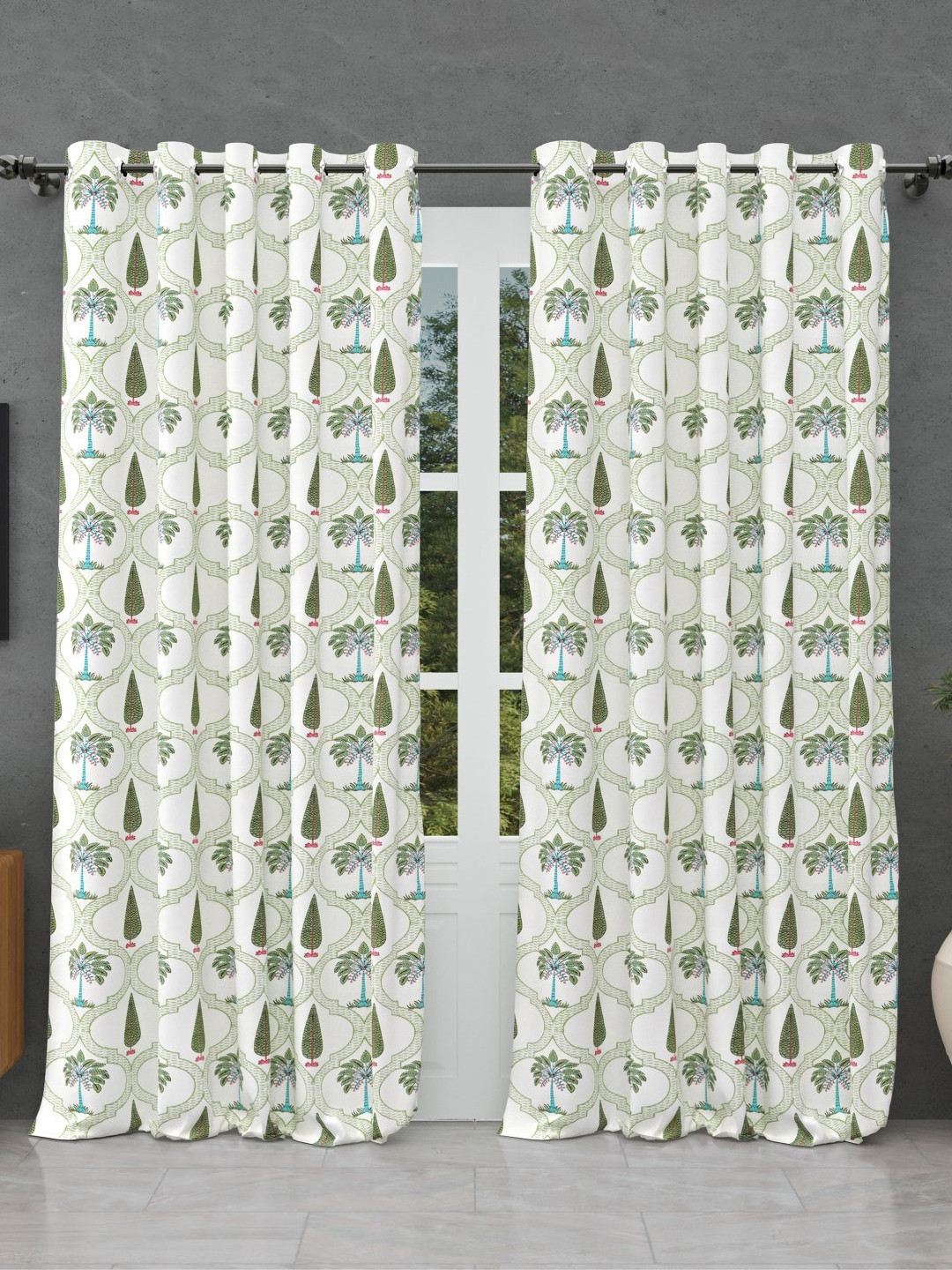 

JAIPUR FABRIC Green & White Floral Window